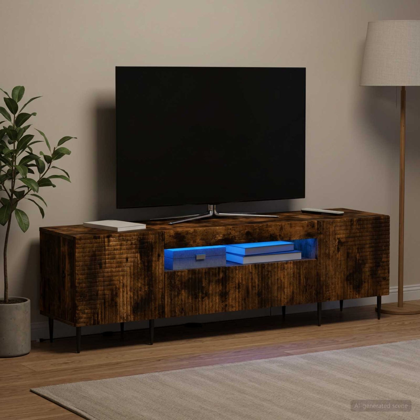 LED TV Cabinet Smoked Oak Engineered Wood