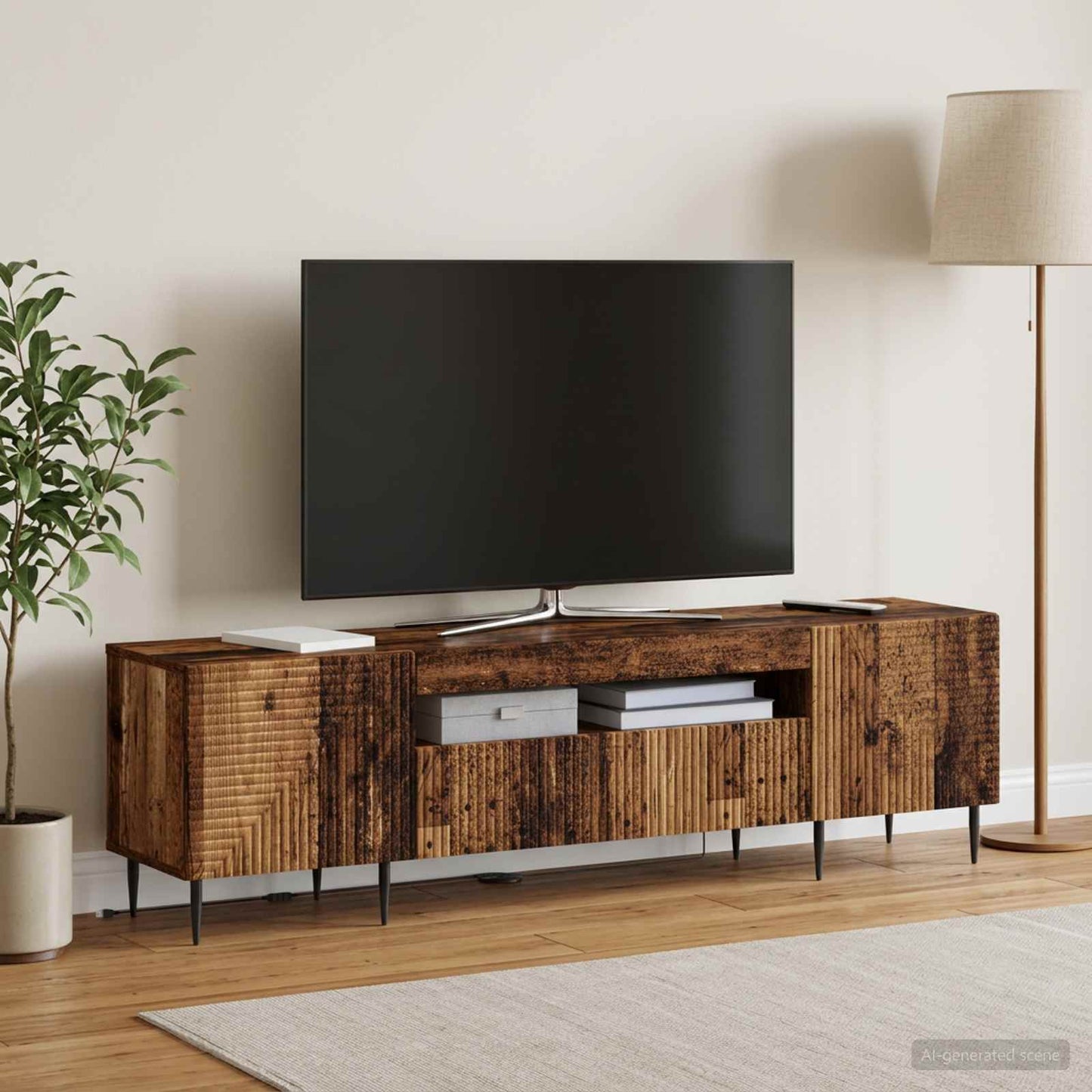 LED TV Cabinet Old Wood Engineered Wood