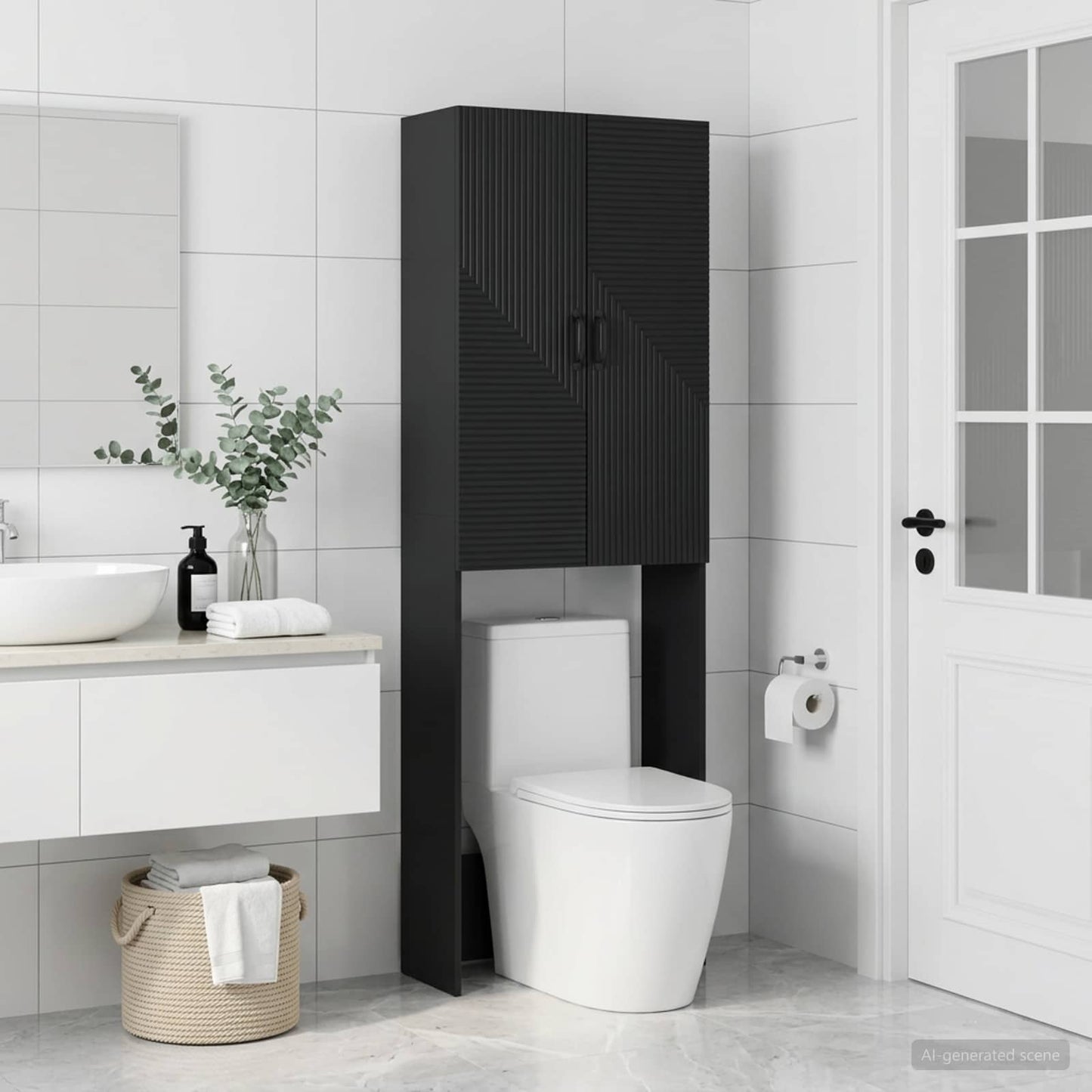 Toilet Cabinet HAARLEM Black 66 x 25.5 x 190 cm Engineered Wood