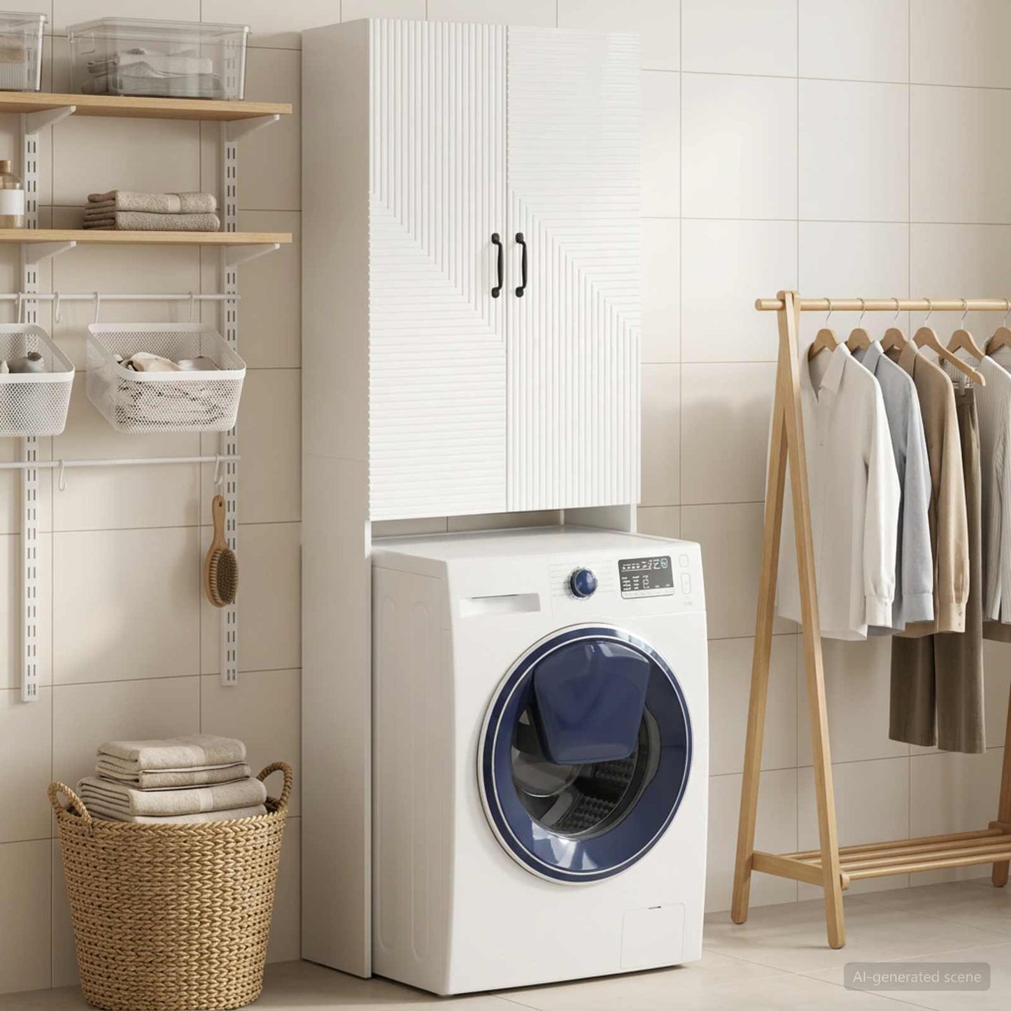 Toilet Cabinet HAARLEM High Gloss White 66 x 25.5 x 190 cm