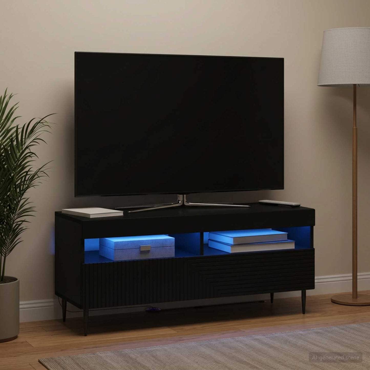 LED TV Cabinet Black Engineered Wood