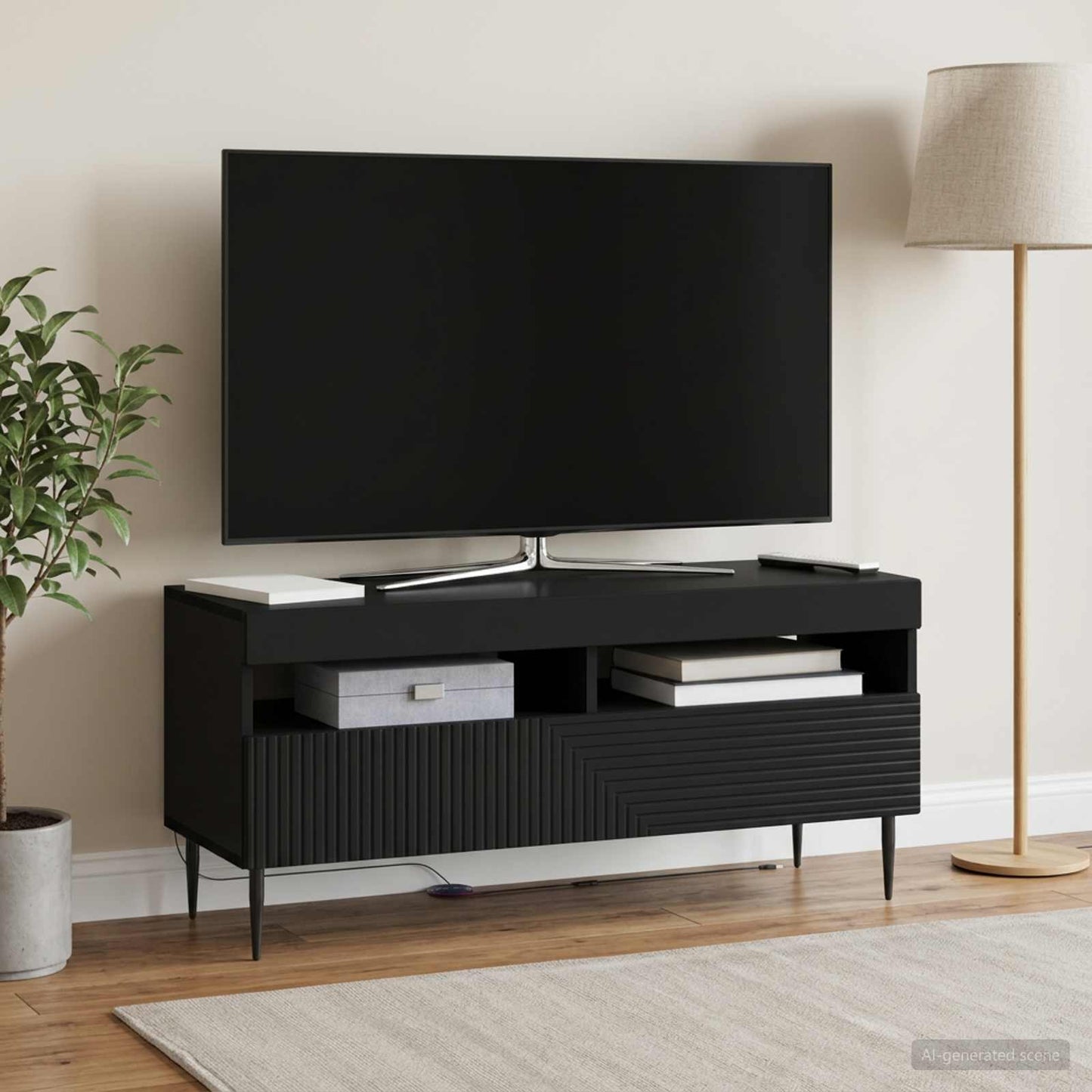 LED TV Cabinet Black Engineered Wood