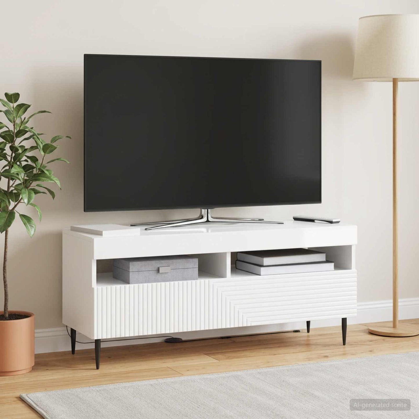 LED TV Cabinet High Gloss White Engineered Wood