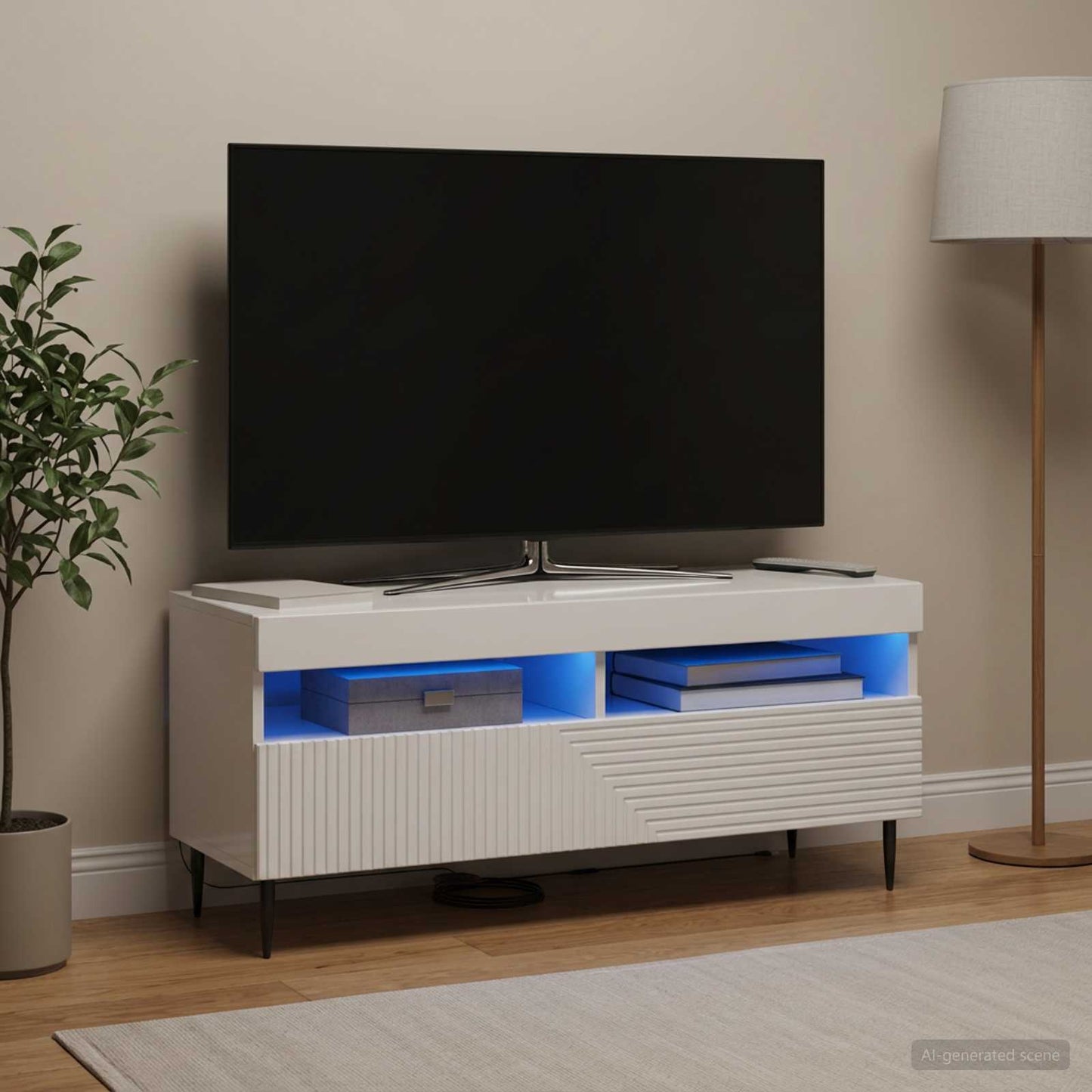 LED TV Cabinet High Gloss White Engineered Wood