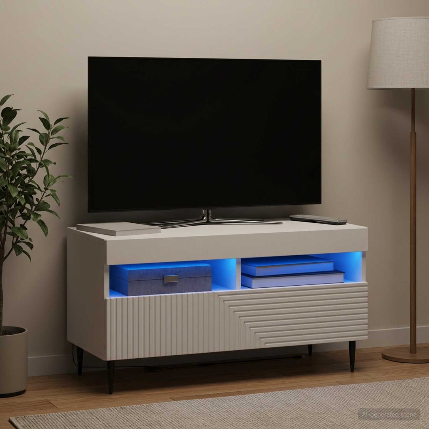 LED TV Cabinet White Engineered Wood
