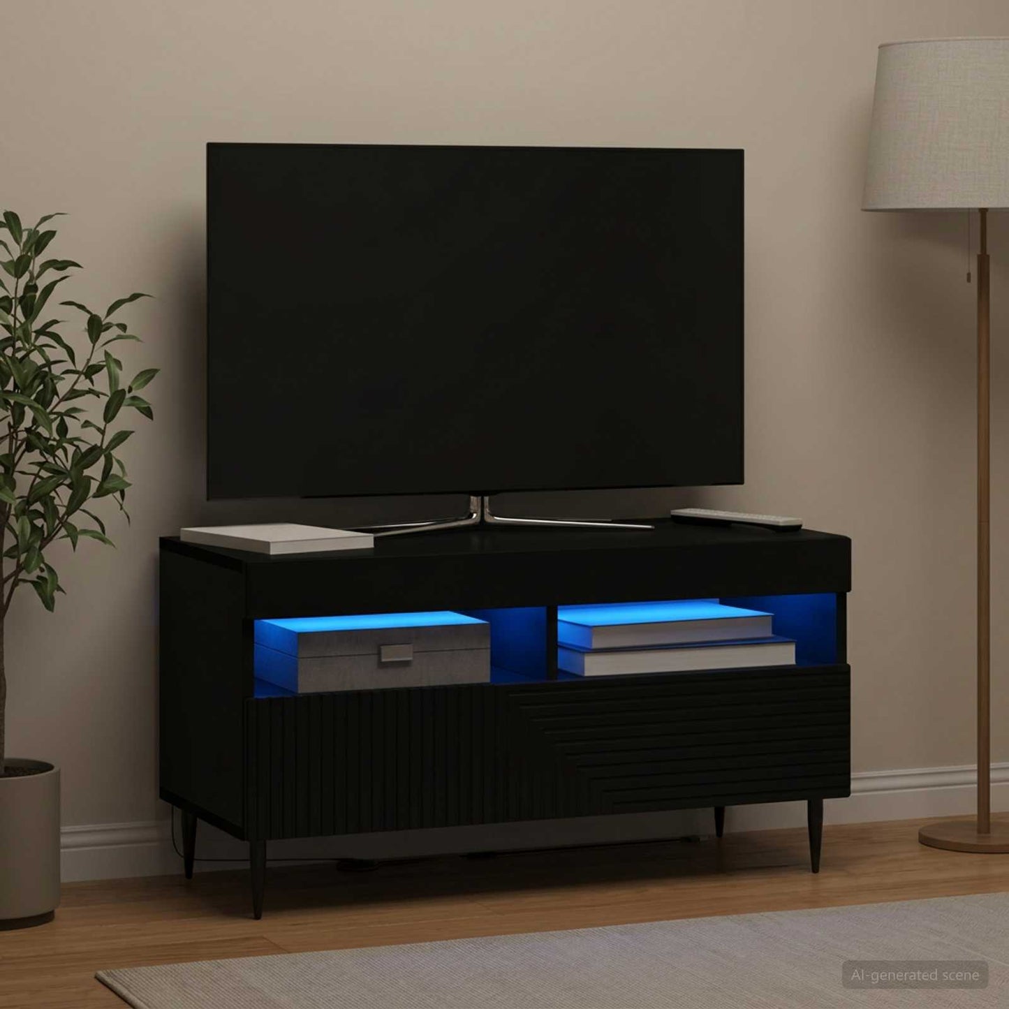 LED TV Cabinet Black Engineered Wood
