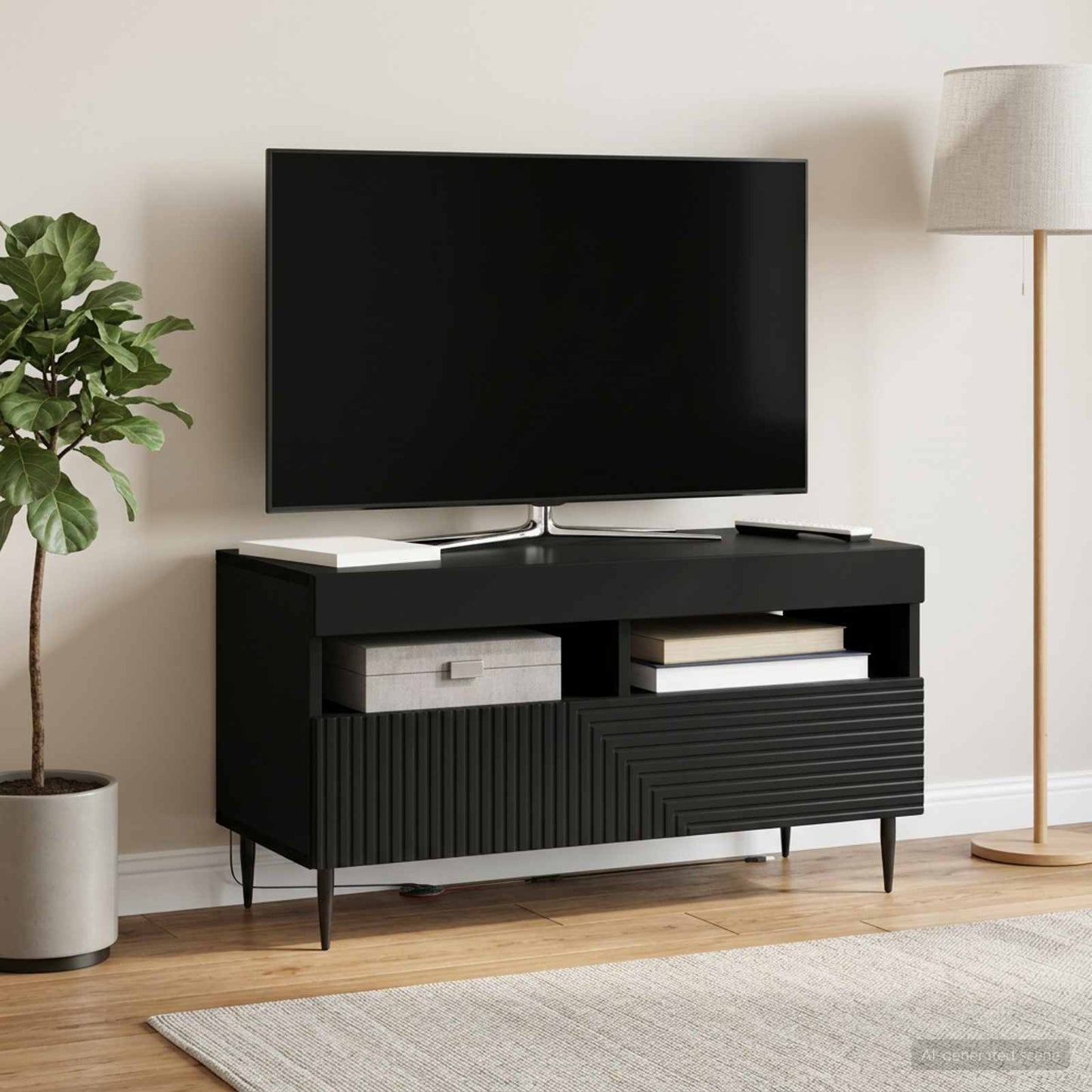 LED TV Cabinet Black Engineered Wood