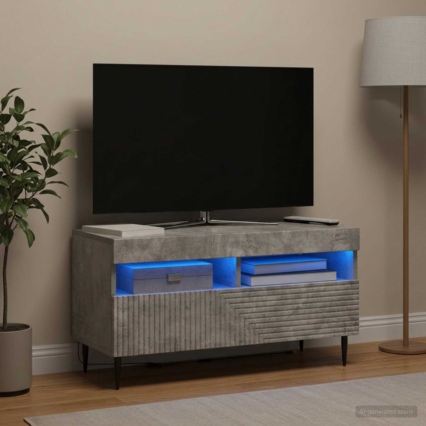 LED TV Cabinet Concrete Grey Engineered Wood