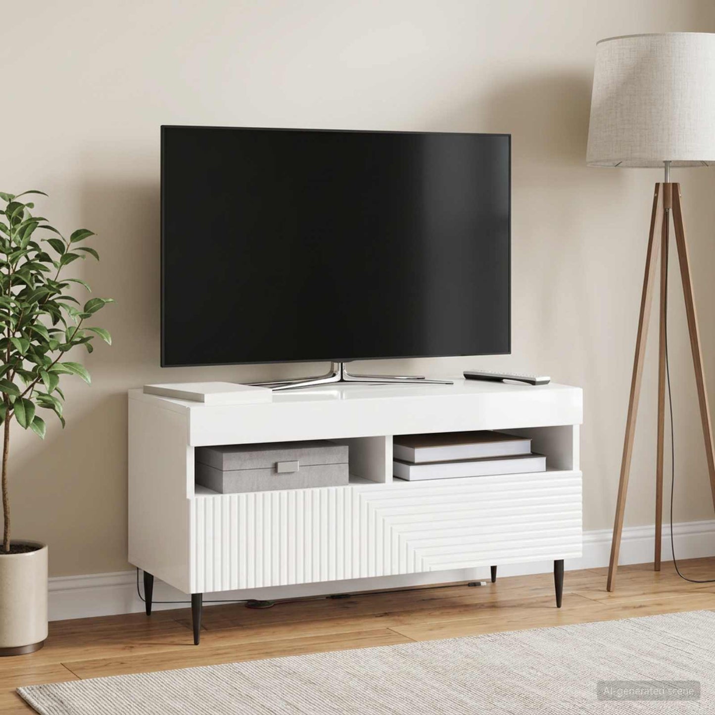LED TV Cabinet High Gloss White Engineered Wood