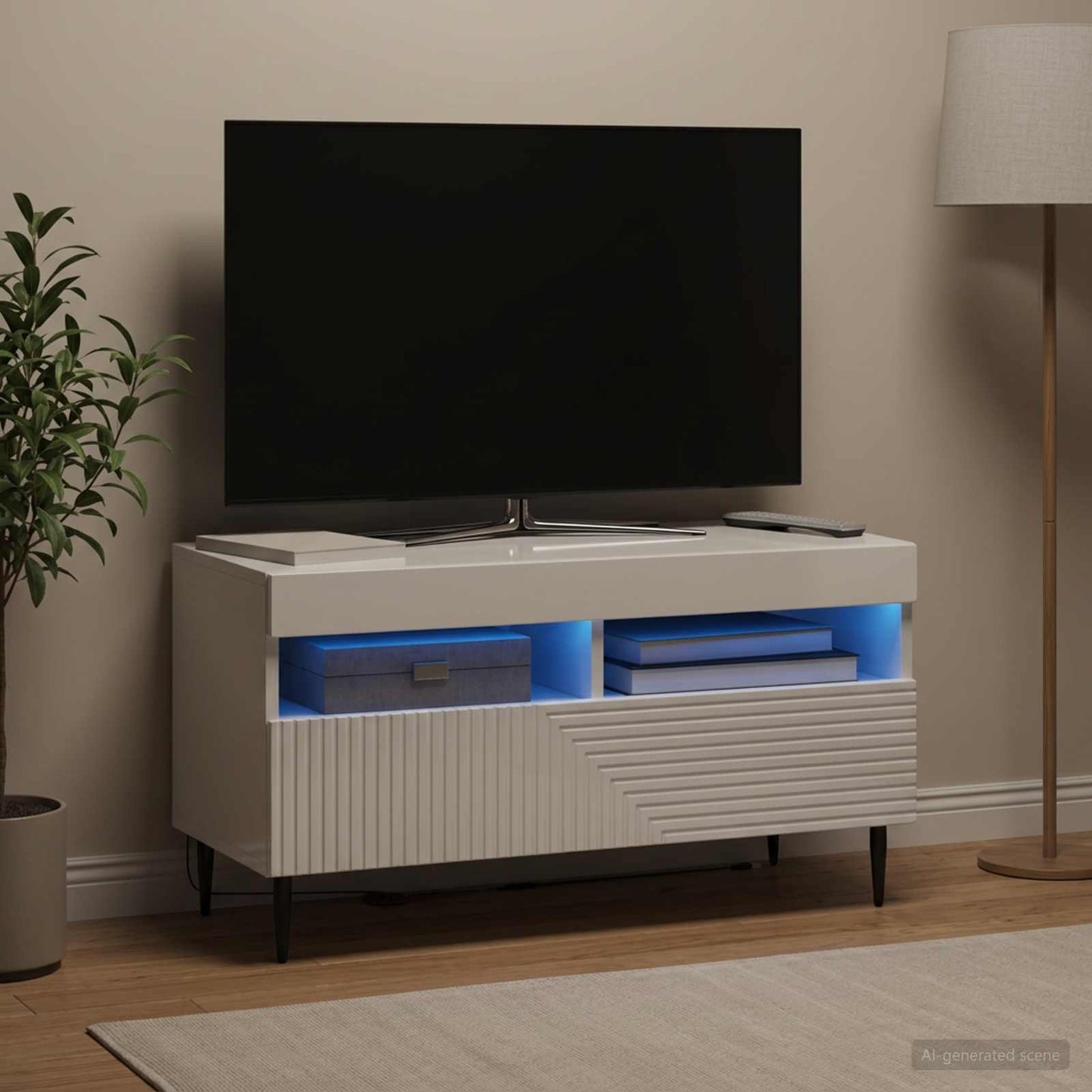 LED TV Cabinet High Gloss White Engineered Wood