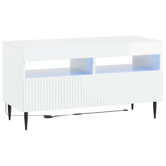 LED TV Cabinet High Gloss White Engineered Wood
