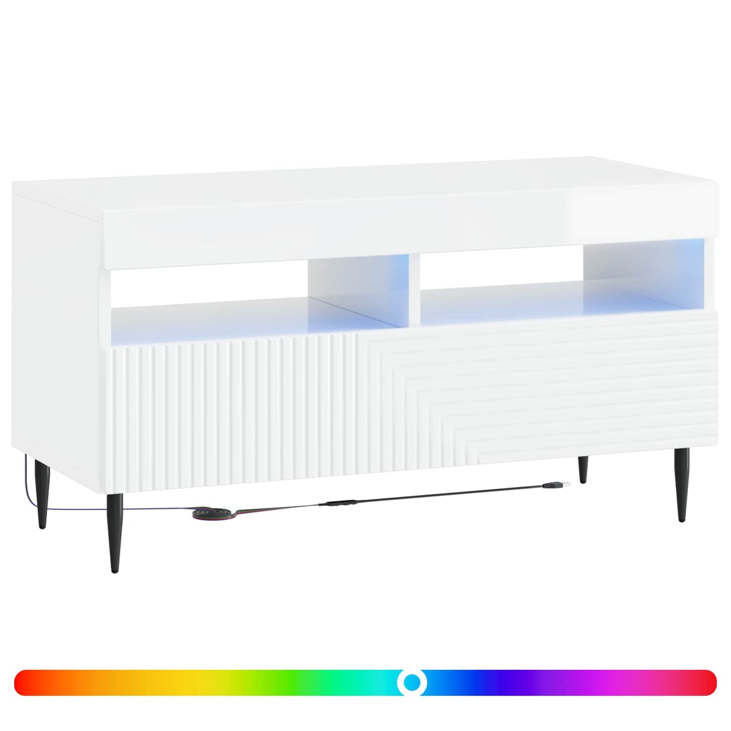 LED TV Cabinet High Gloss White Engineered Wood