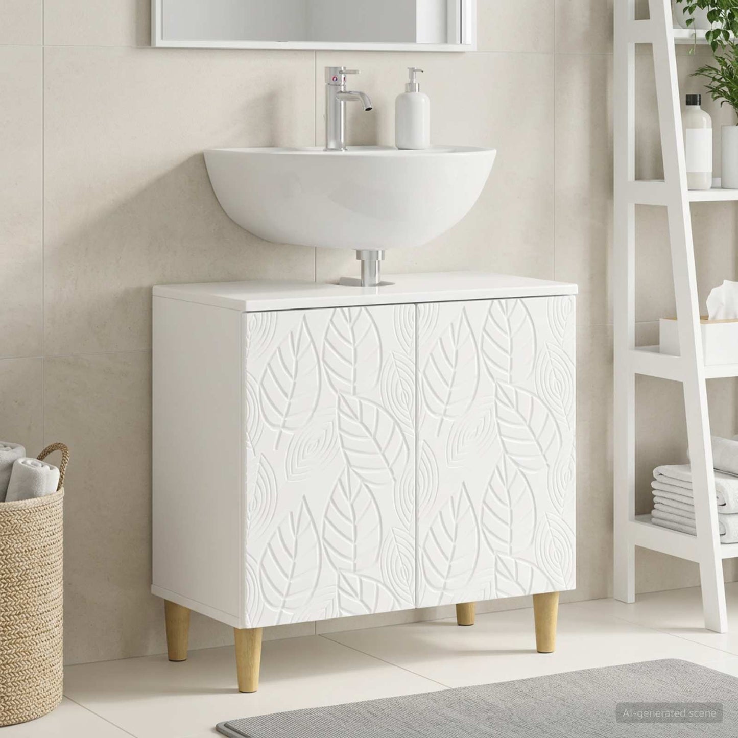 Bathroom Sink Cabinet DELFT High Gloss White 59.5 x 31.5x 59 cm