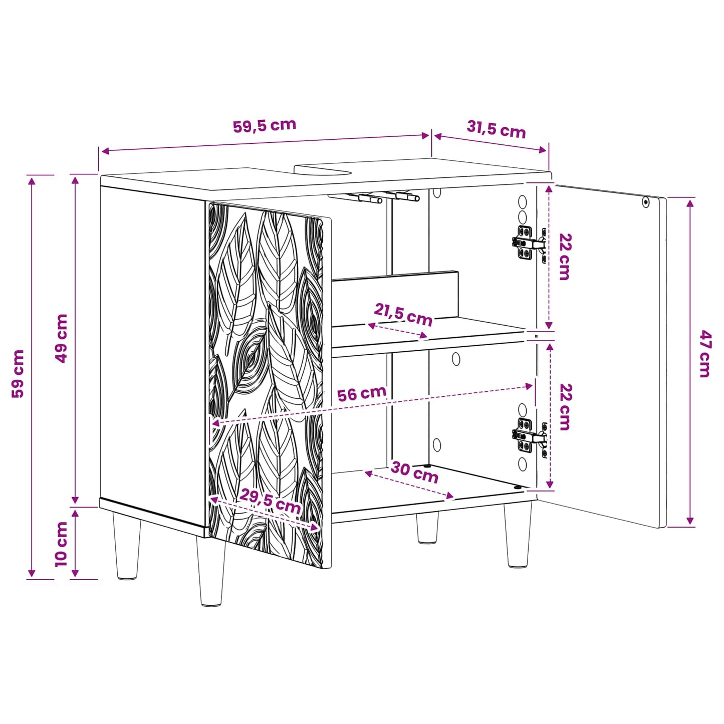 Bathroom Sink Cabinet DELFT High Gloss White 59.5 x 31.5x 59 cm