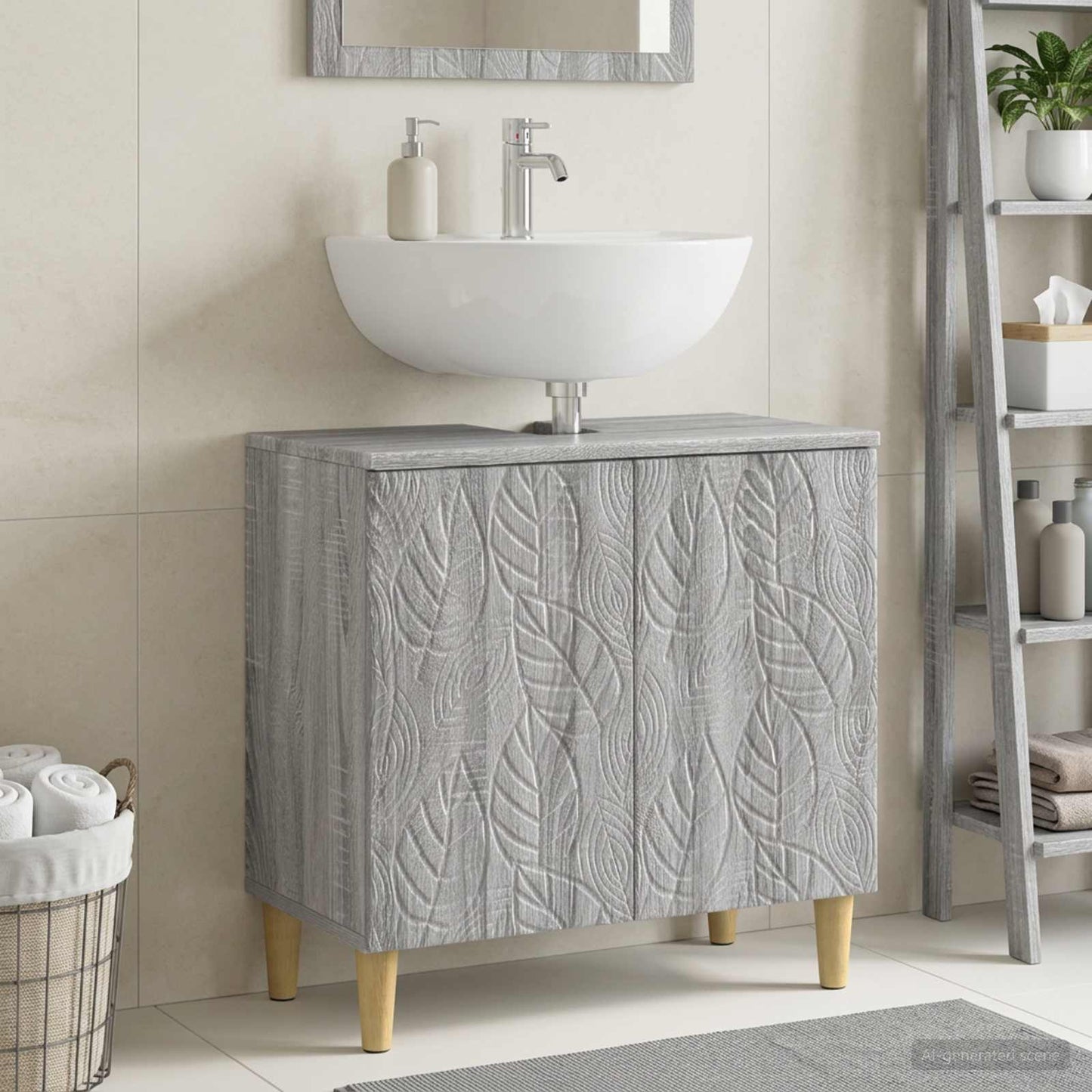 Bathroom Sink Cabinet DELFT Grey Sonoma 59.5 x 31.5x 59 cm