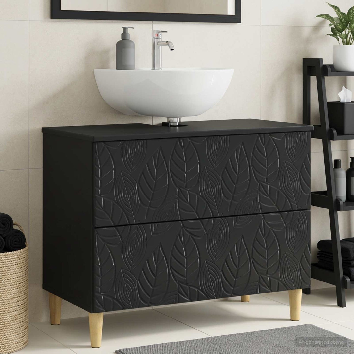 Bathroom Sink Cabinet DELFT Black 82 x 41x 59 cm