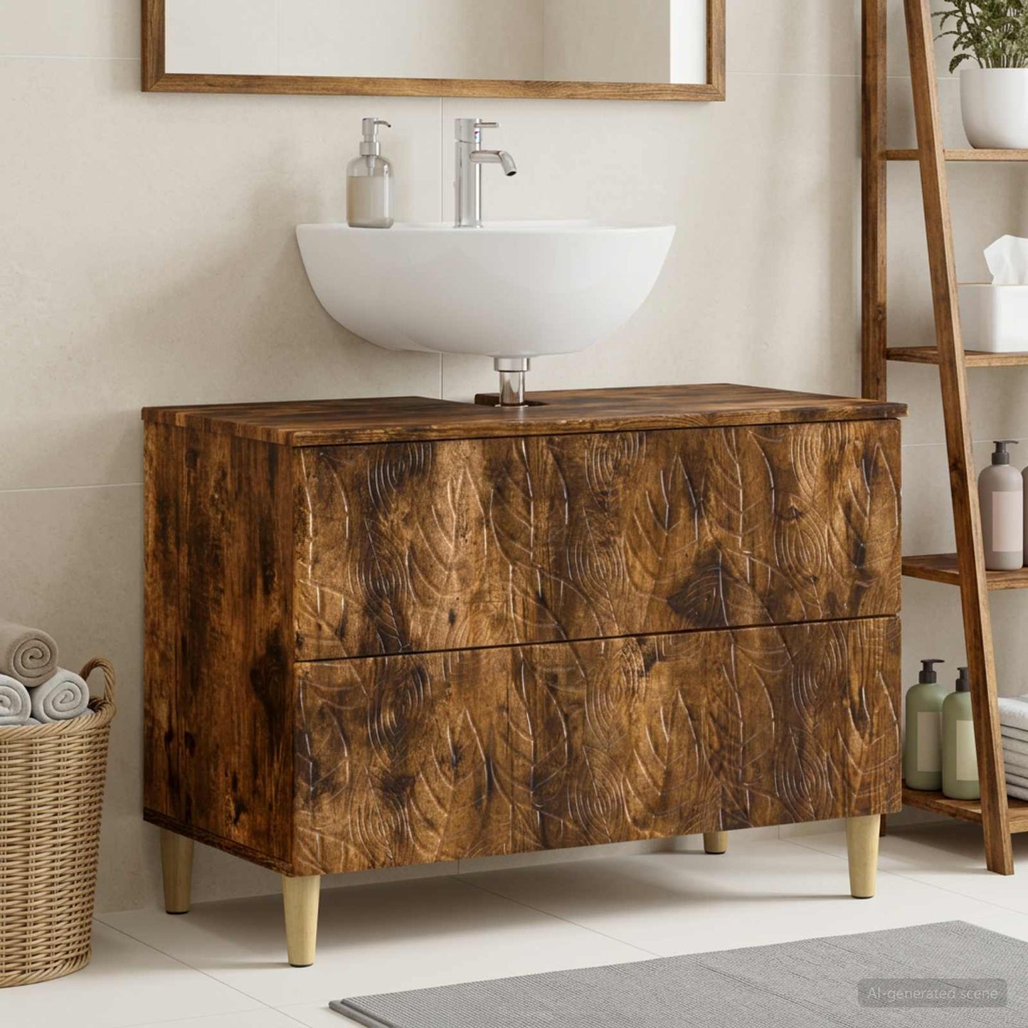 Bathroom Sink Cabinet DELFT Smoked Oak 82 x 41x 59 cm