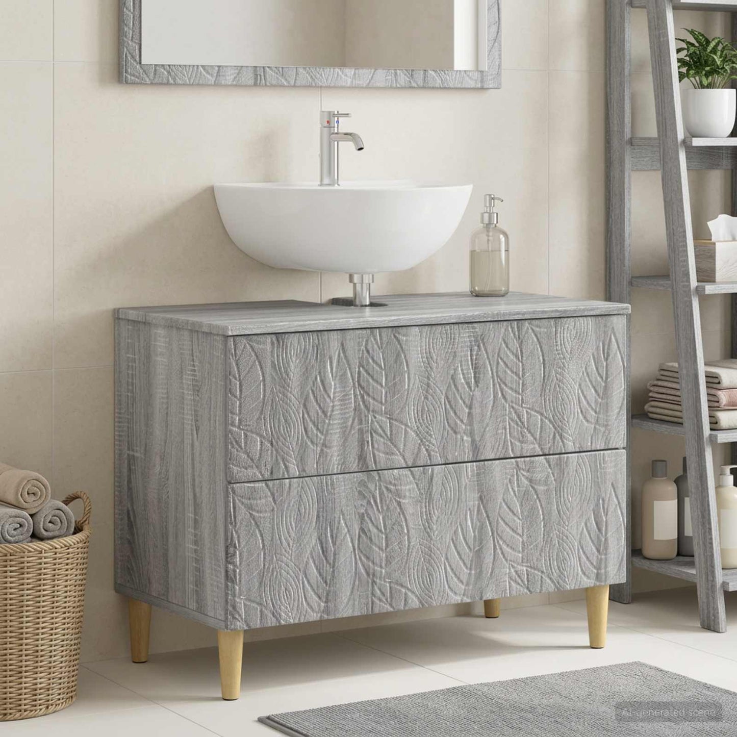 Bathroom Sink Cabinet DELFT Grey Sonoma 82 x 41x 59 cm