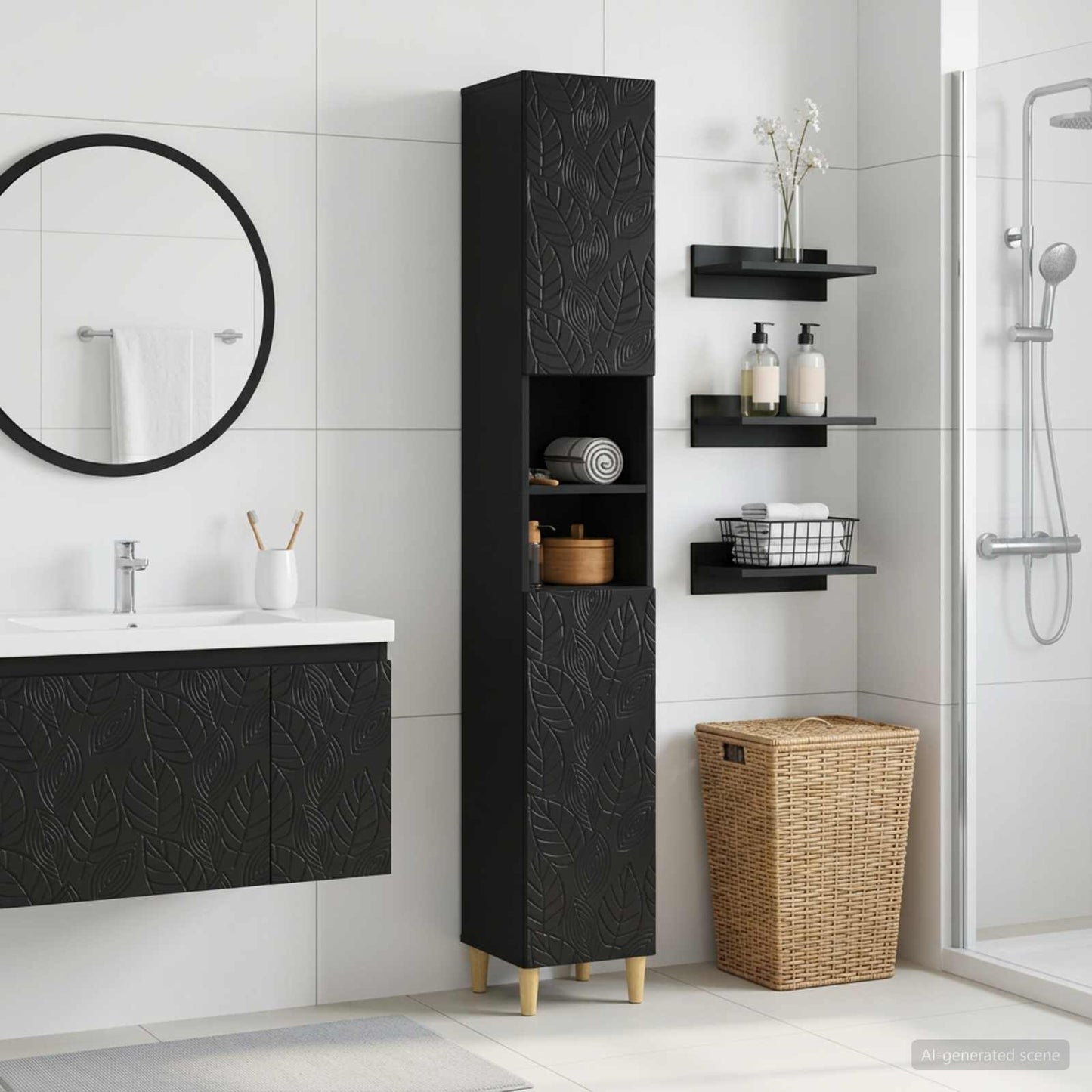 Bathroom Cabinet with Open Shelf DELFT Black 30 x 31 x 190 cm