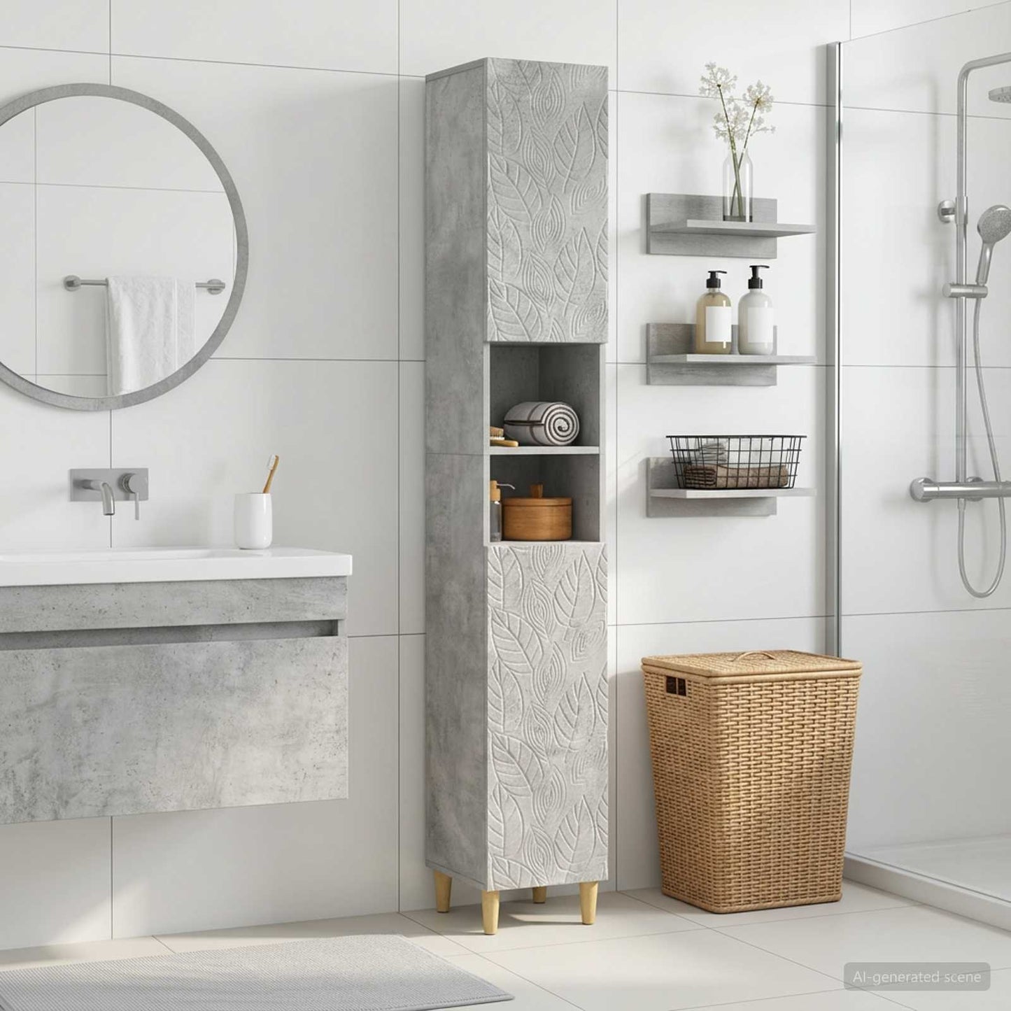 Bathroom Cabinet with Open Shelf DELFT Concrete Grey