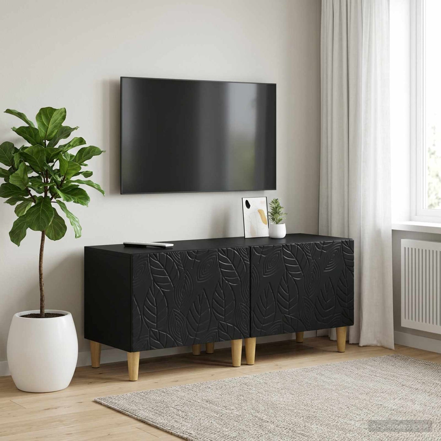 TV Cabinet Black Engineered Wood