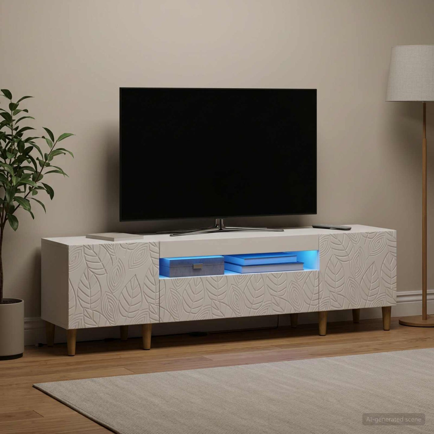 LED TV Cabinet White Engineered Wood