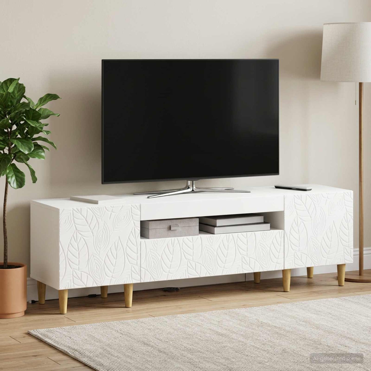 LED TV Cabinet White Engineered Wood