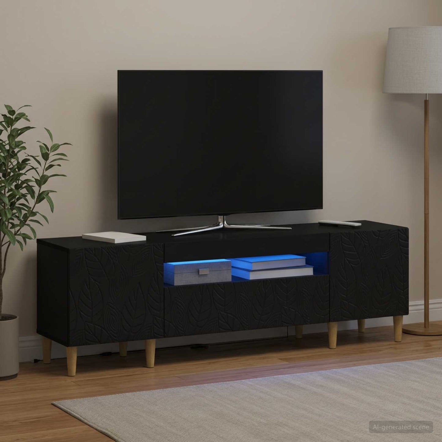 LED TV Cabinet Black Engineered Wood