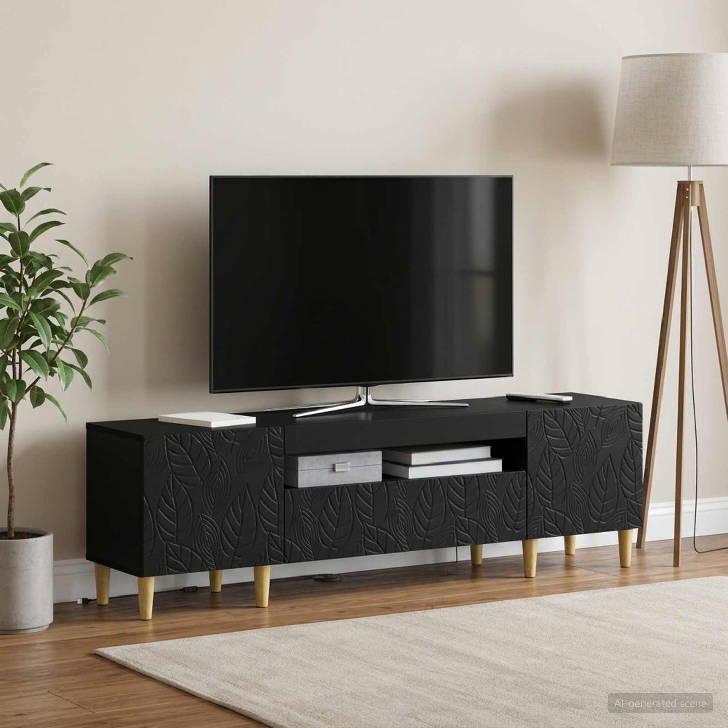 LED TV Cabinet Black Engineered Wood