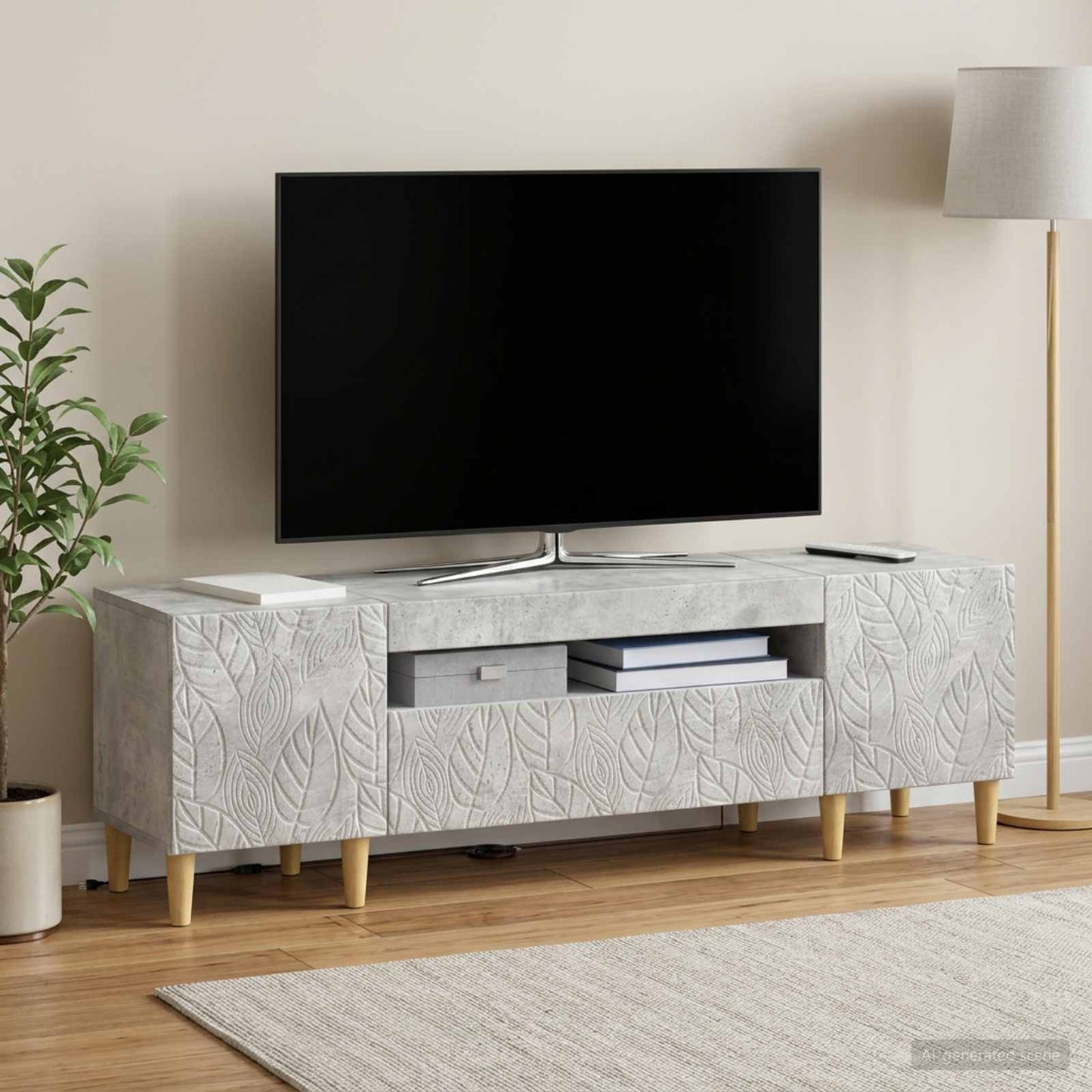 LED TV Cabinet Concrete Grey Engineered Wood