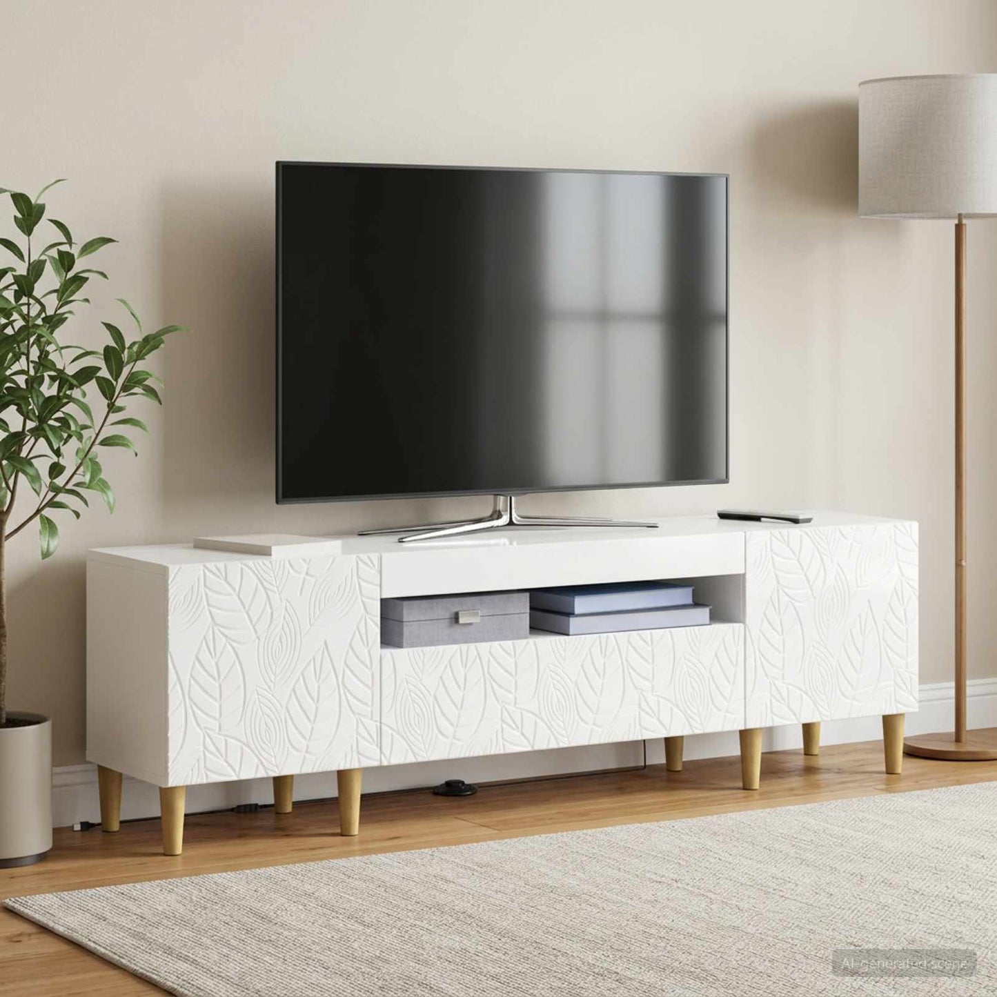 LED TV Cabinet High Gloss White Engineered Wood