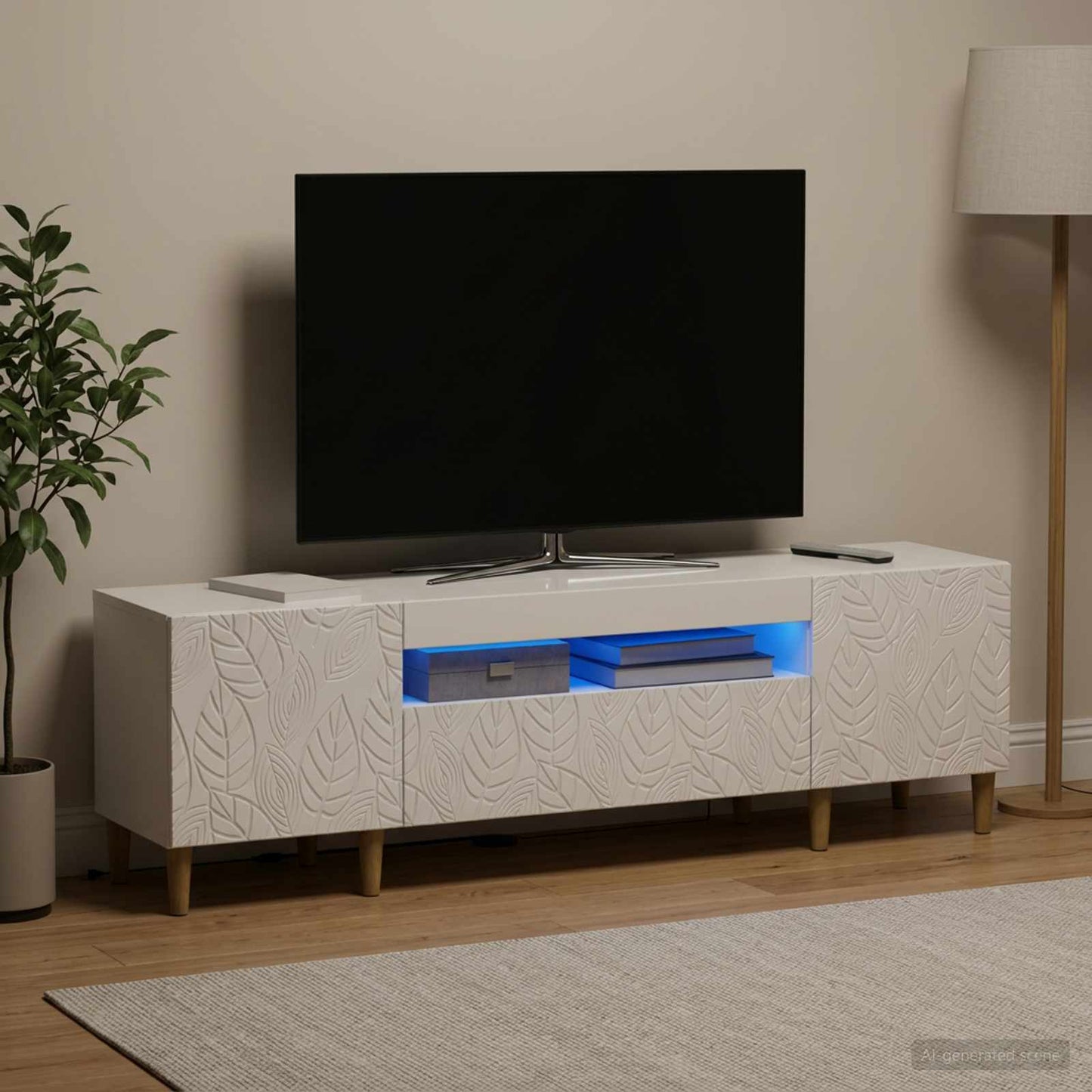 LED TV Cabinet High Gloss White Engineered Wood