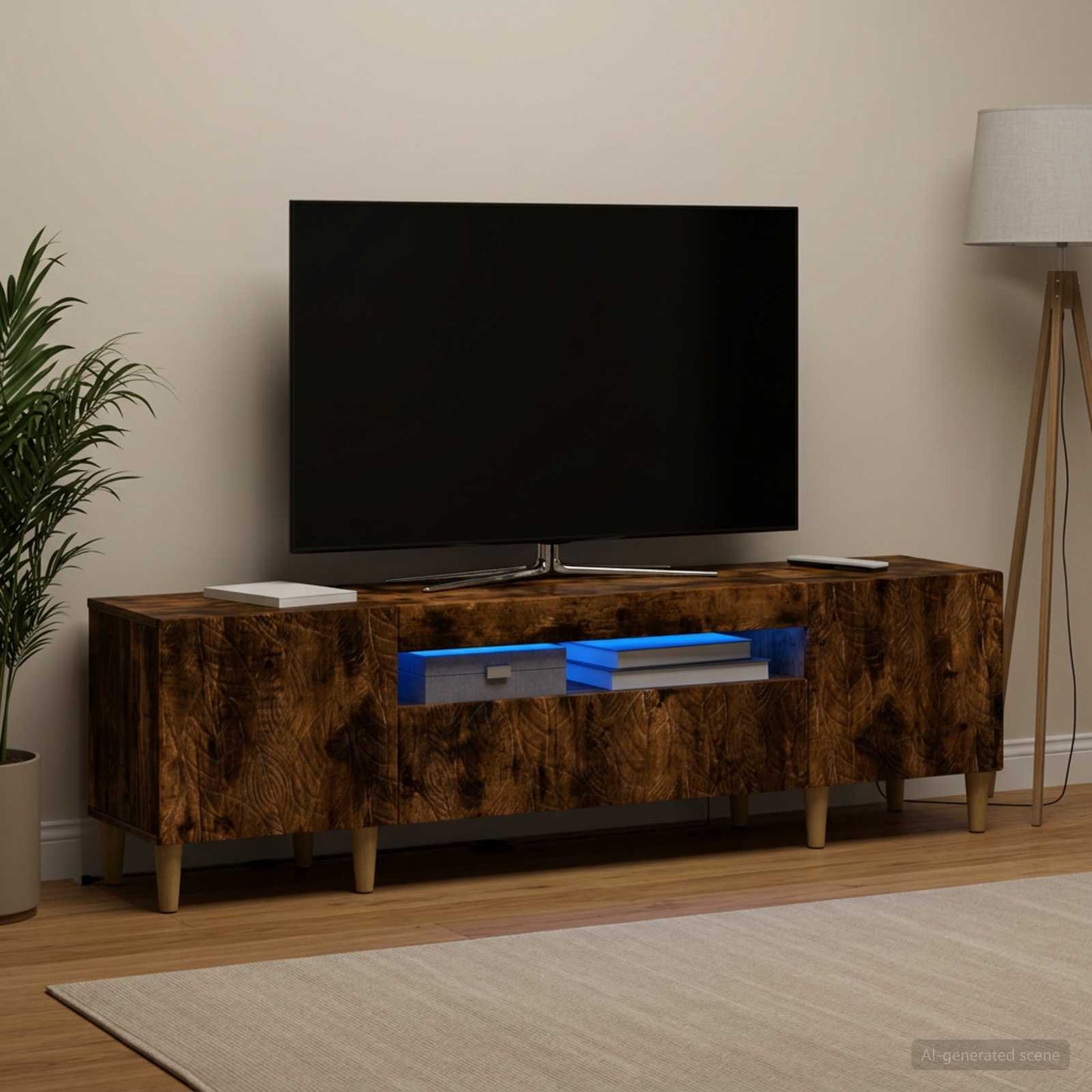 LED TV Cabinet Smoked Oak Engineered Wood