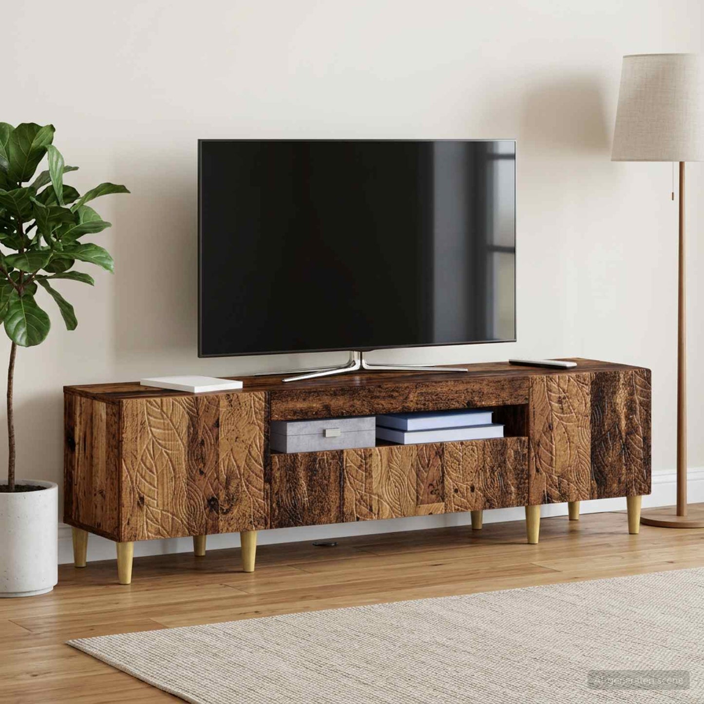 LED TV Cabinet Old Wood Engineered Wood