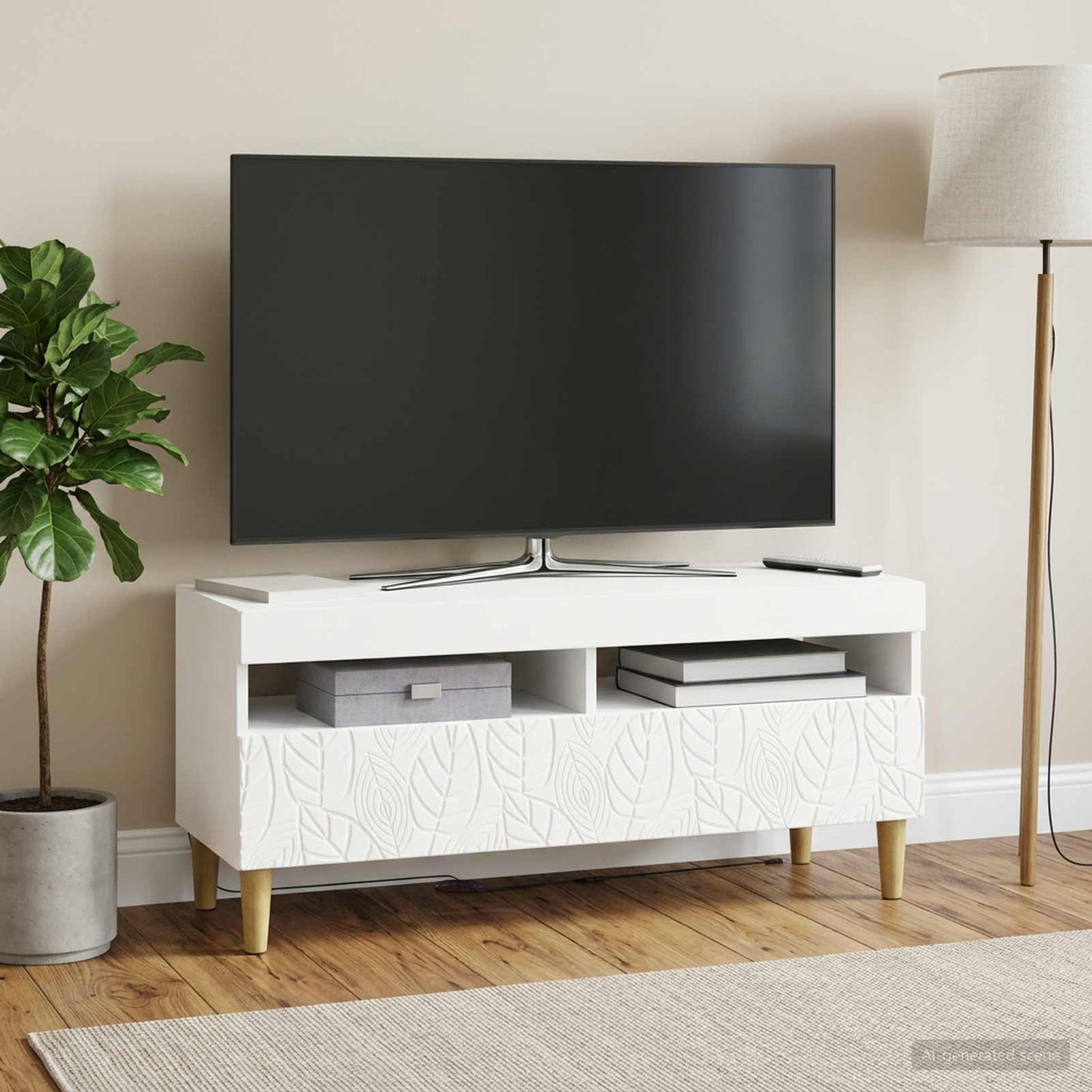 LED TV Cabinet White Engineered Wood