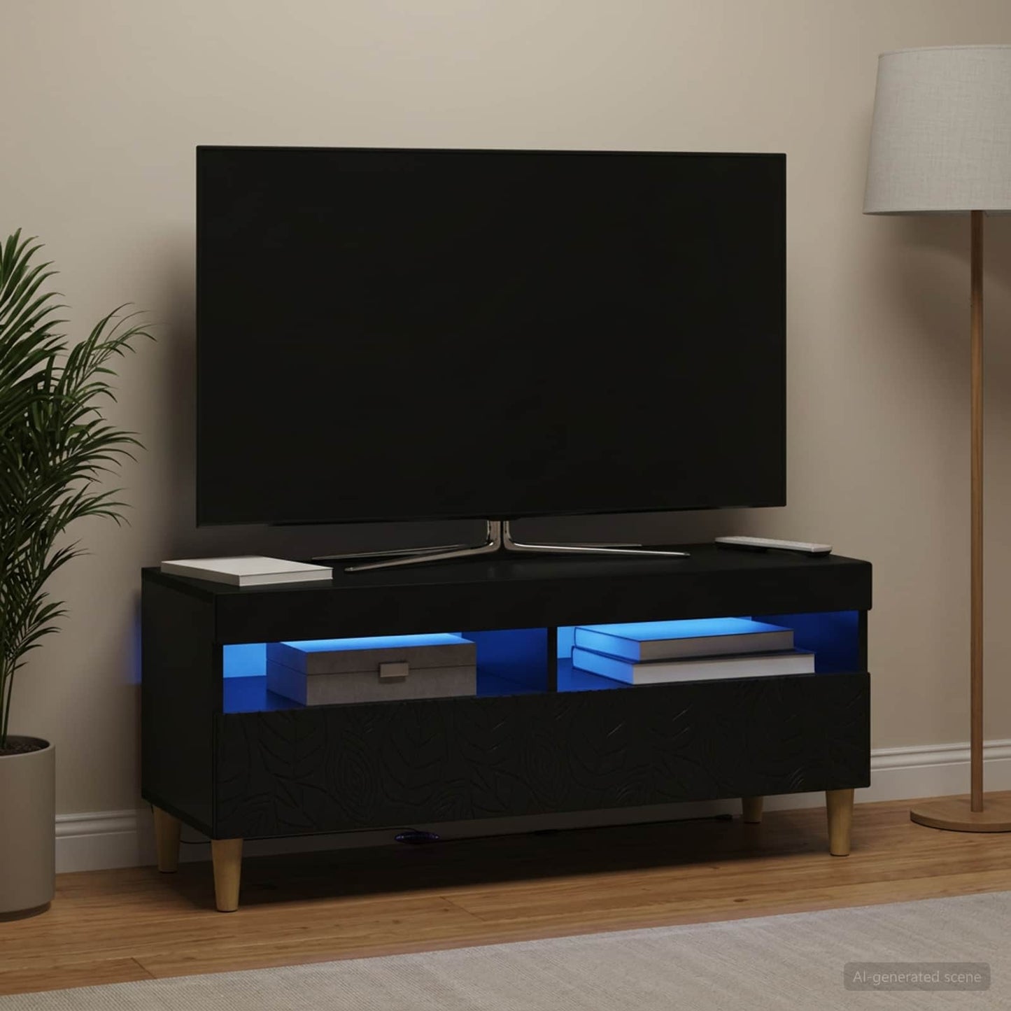LED TV Cabinet Black Engineered Wood