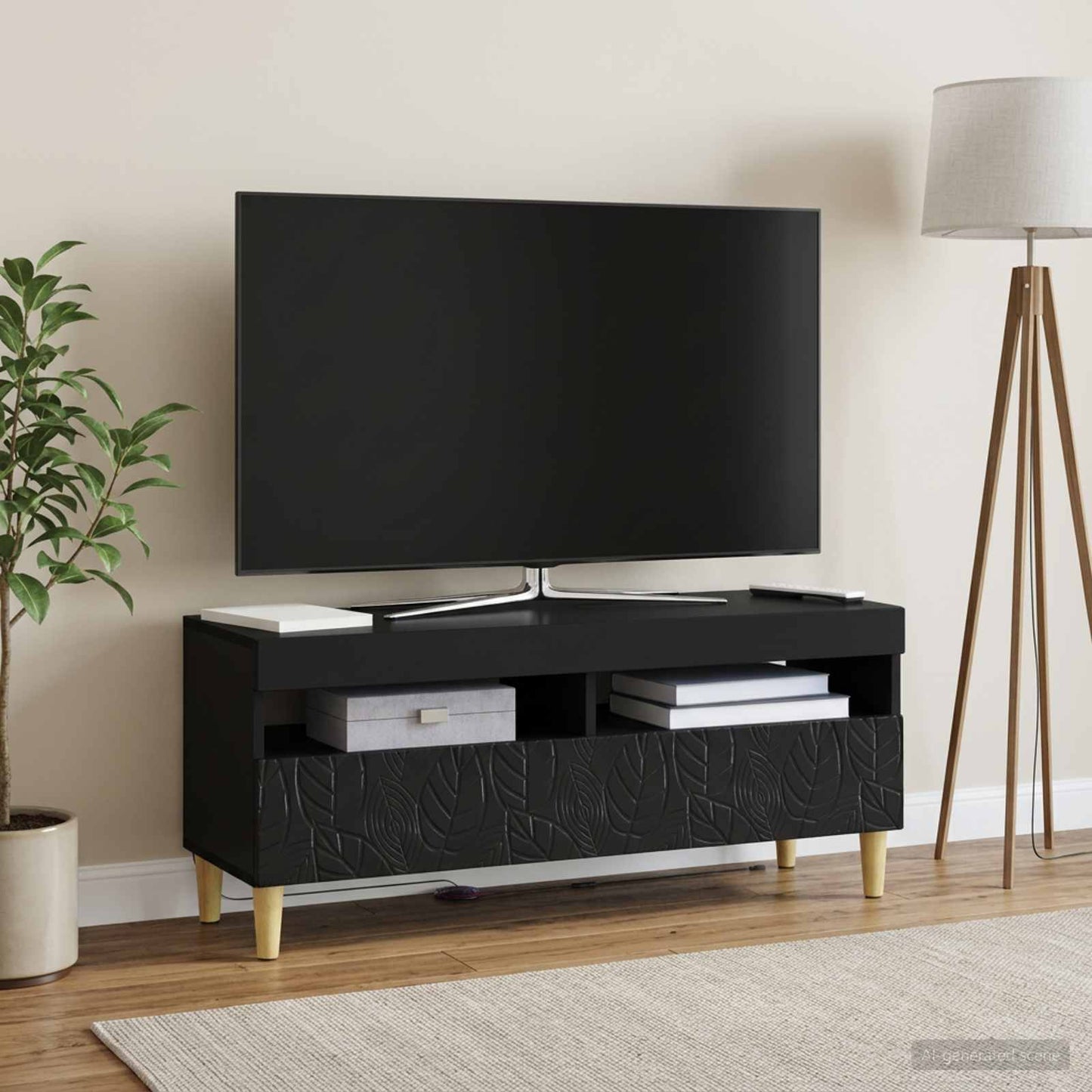 LED TV Cabinet Black Engineered Wood
