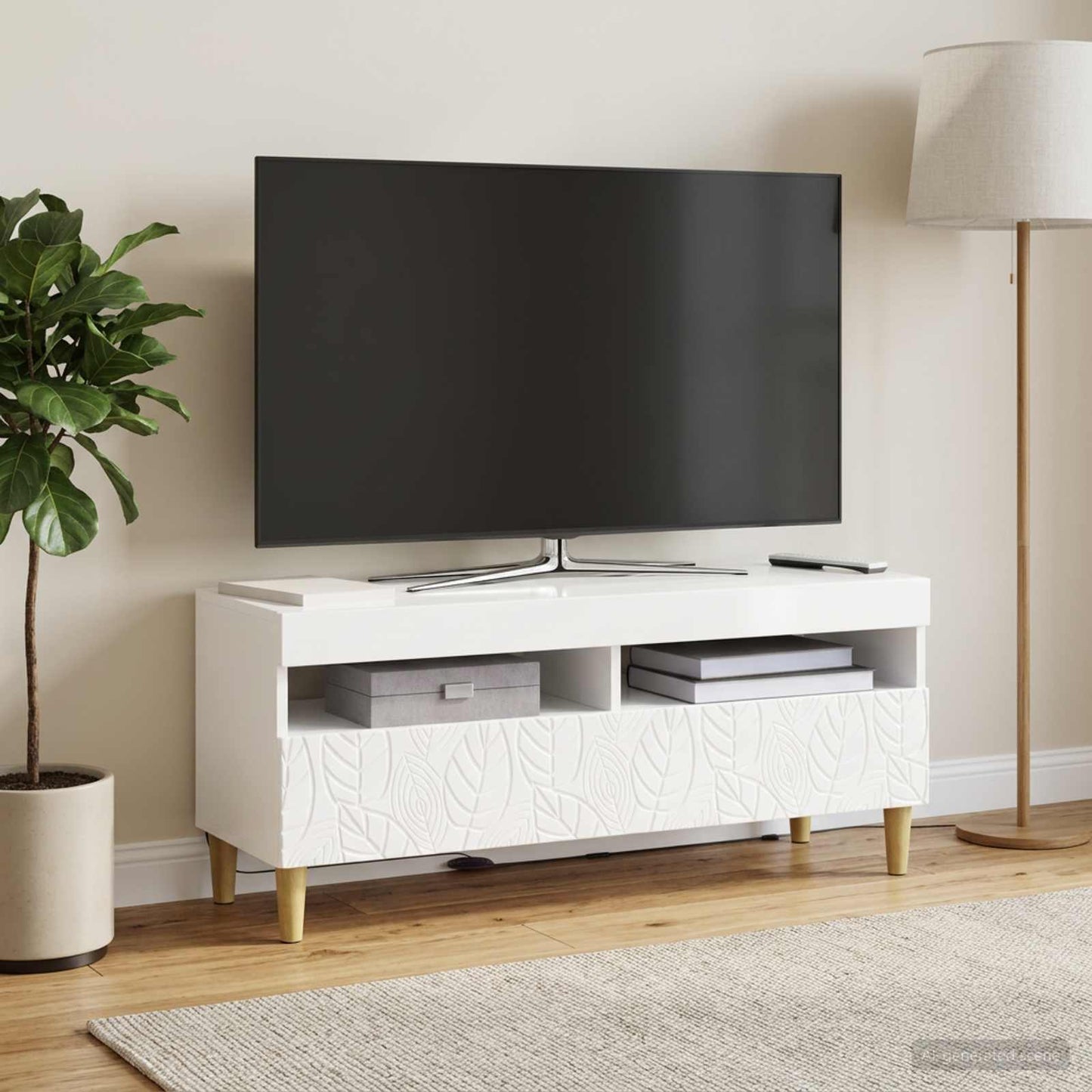 LED TV Cabinet High Gloss White Engineered Wood