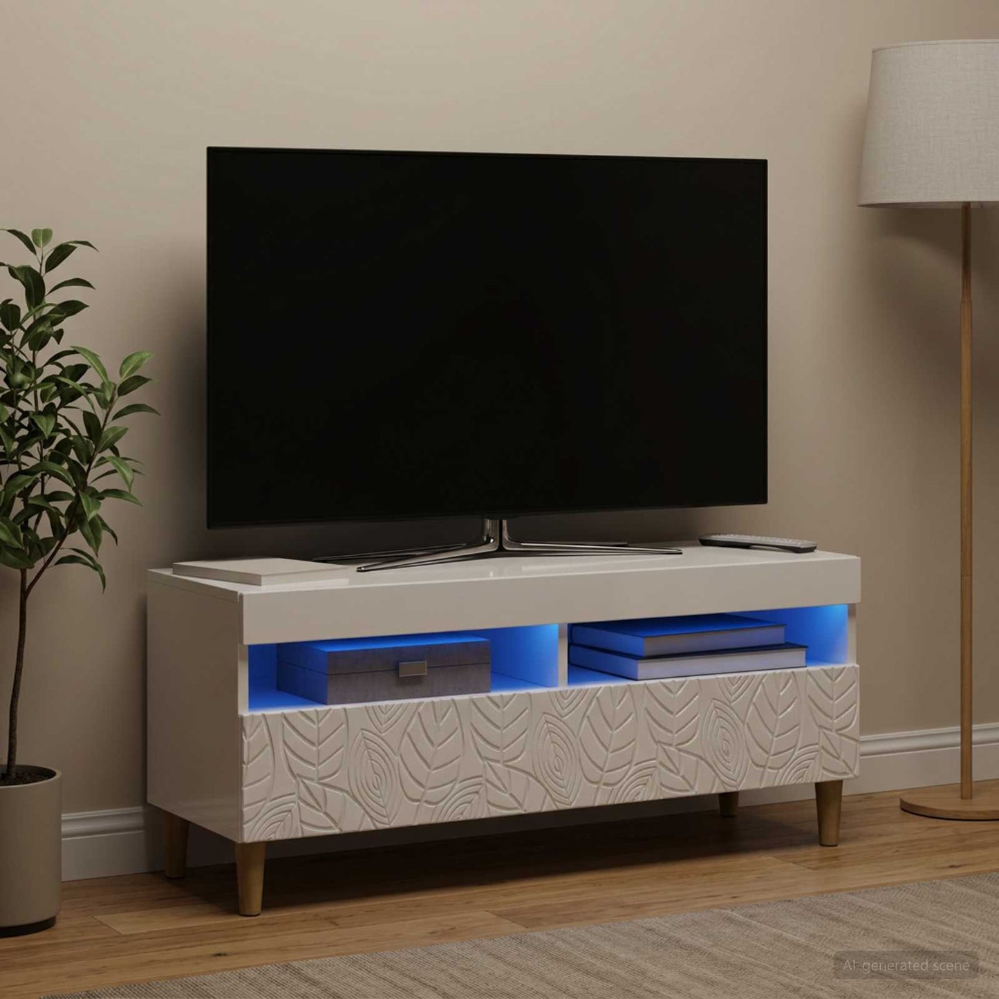 LED TV Cabinet High Gloss White Engineered Wood