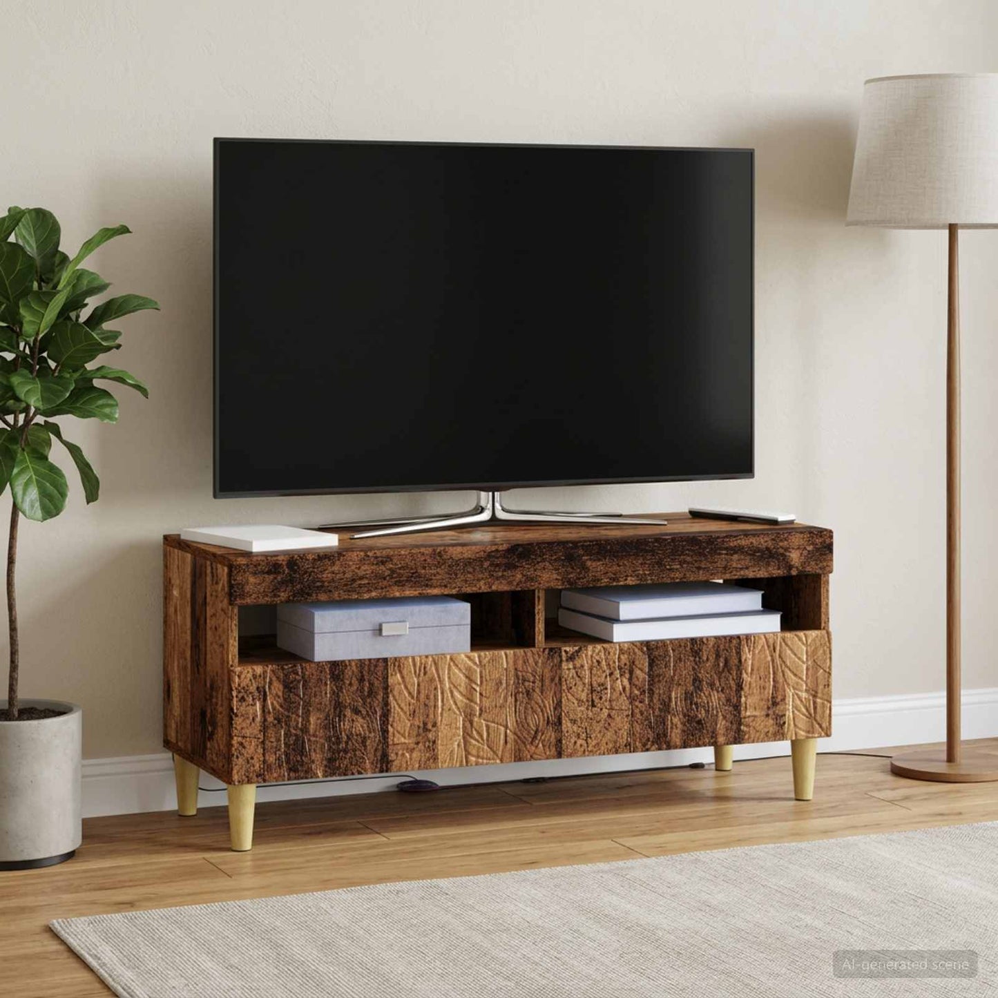 LED TV Cabinet Old Wood Engineered Wood