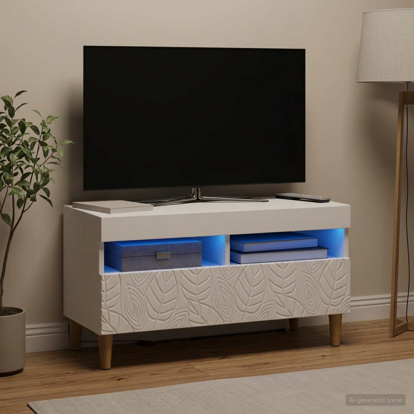 LED TV Cabinet White Engineered Wood