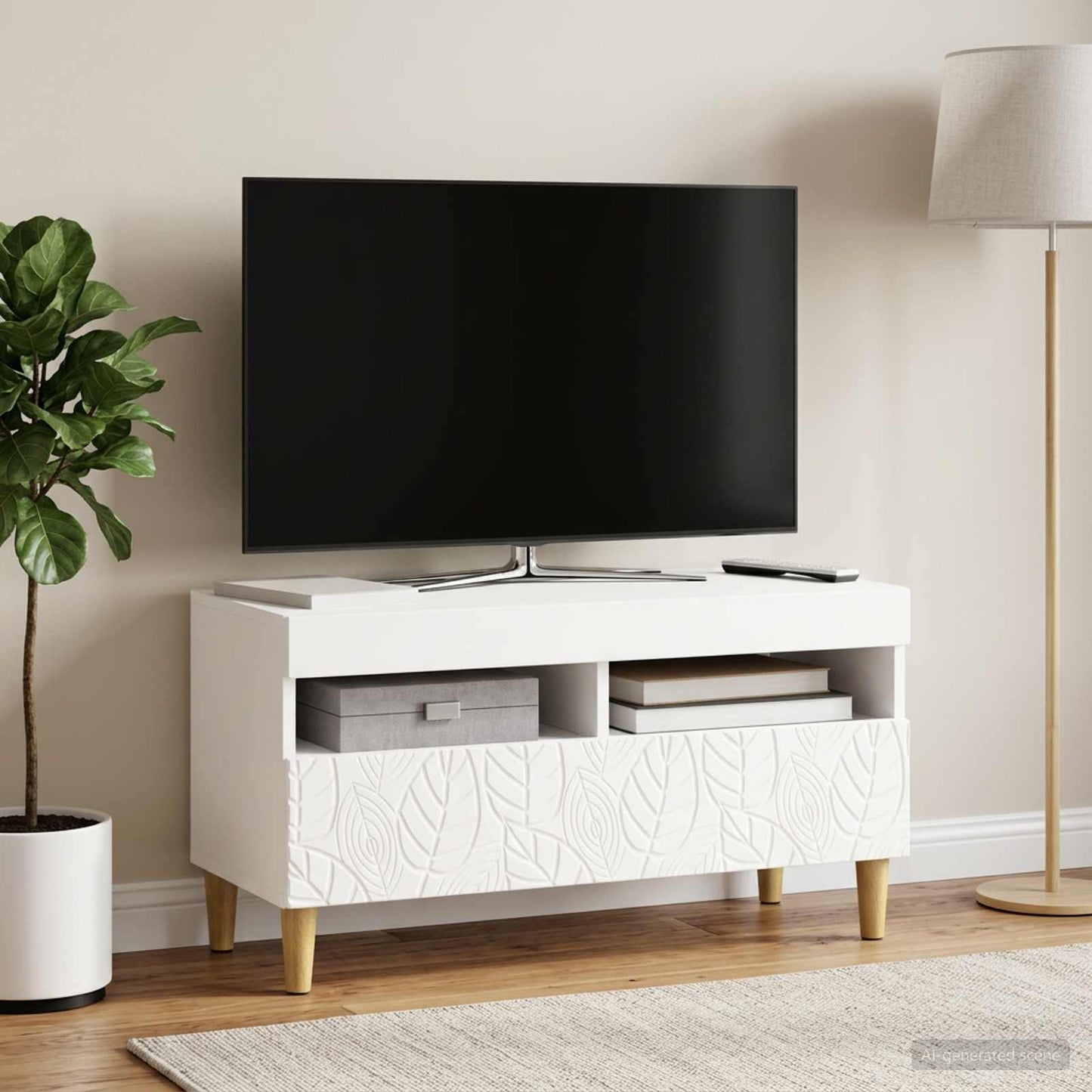 LED TV Cabinet White Engineered Wood