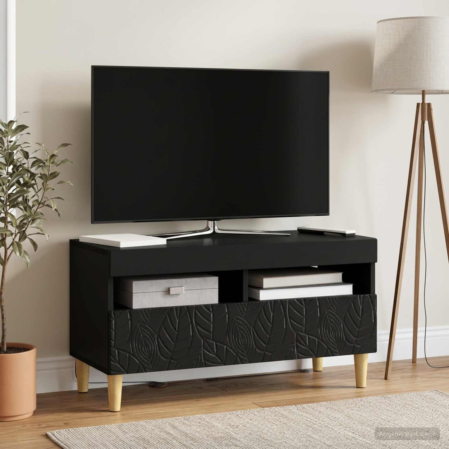 LED TV Cabinet Black Engineered Wood