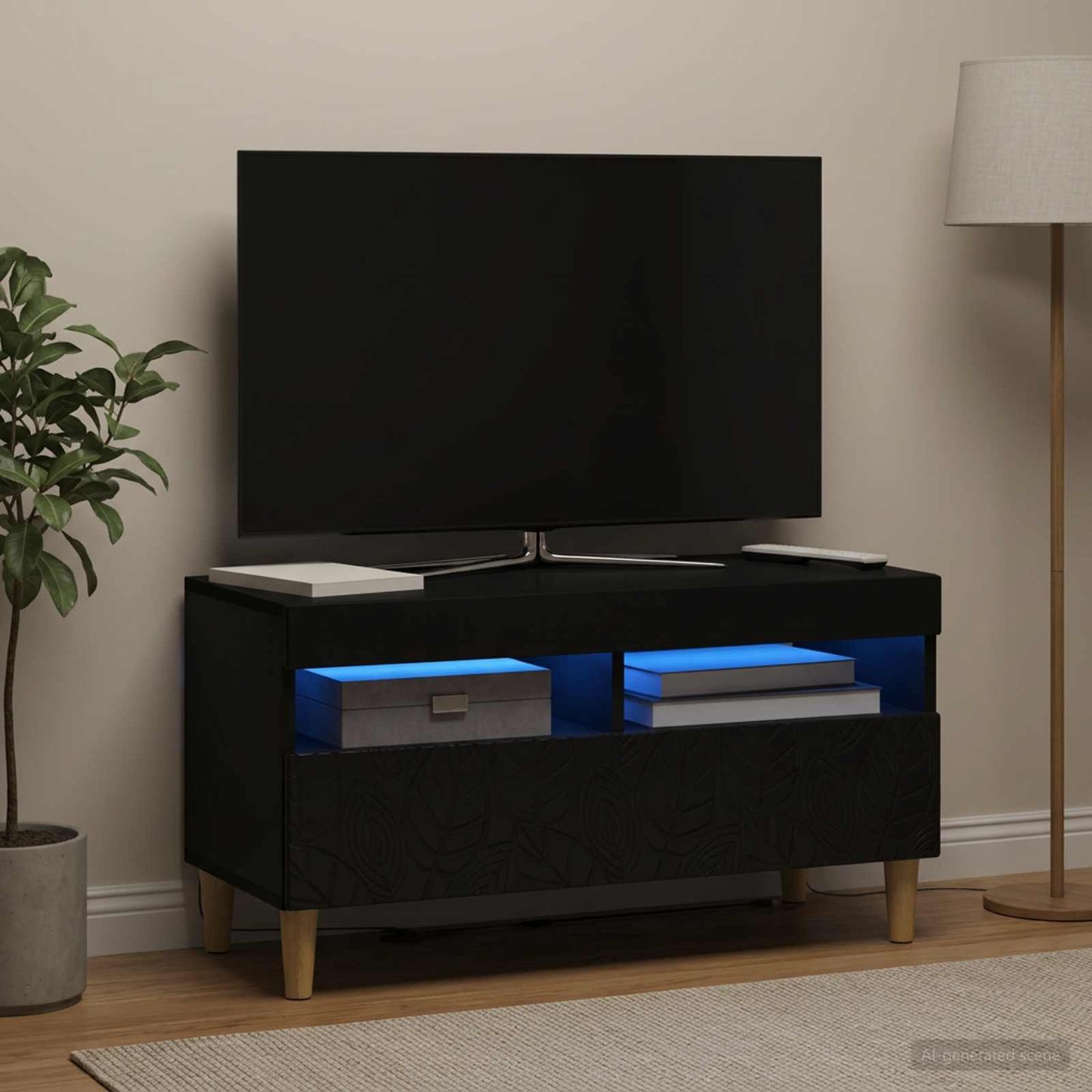 LED TV Cabinet Black Engineered Wood
