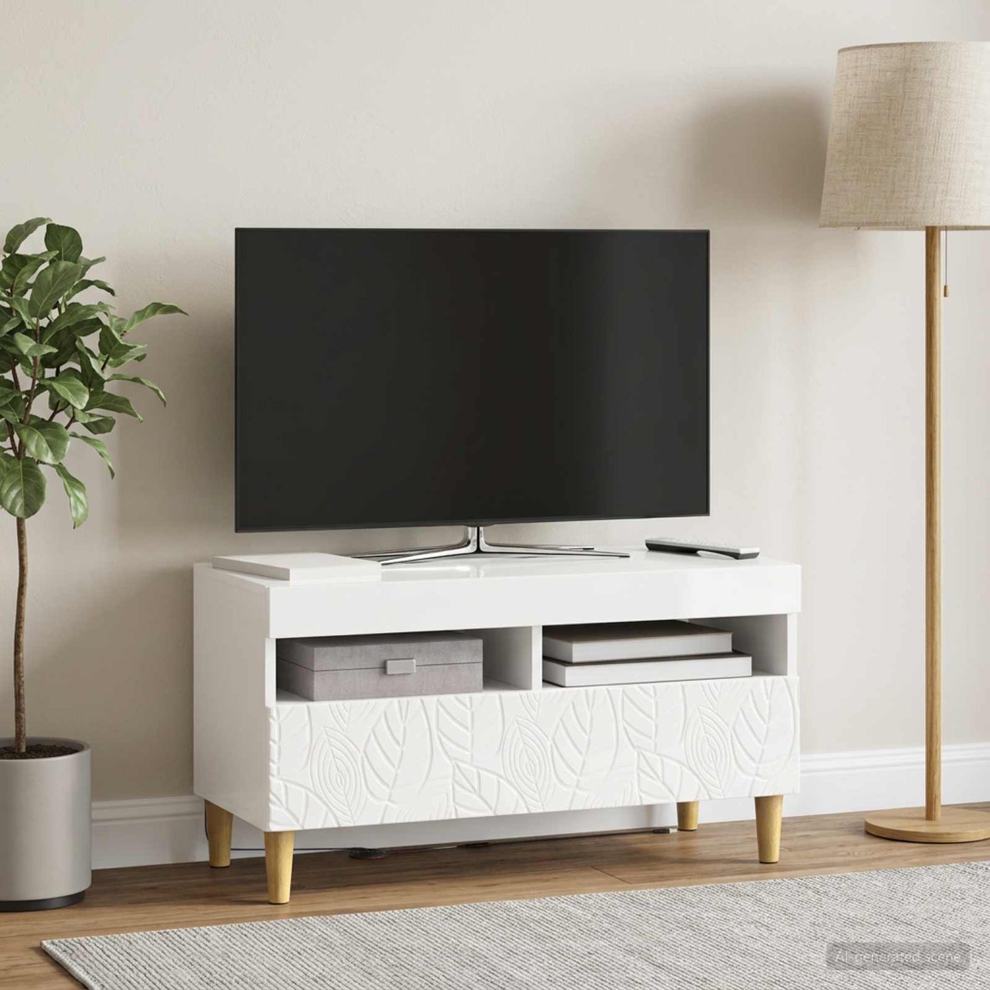 LED TV Cabinet High Gloss White Engineered Wood