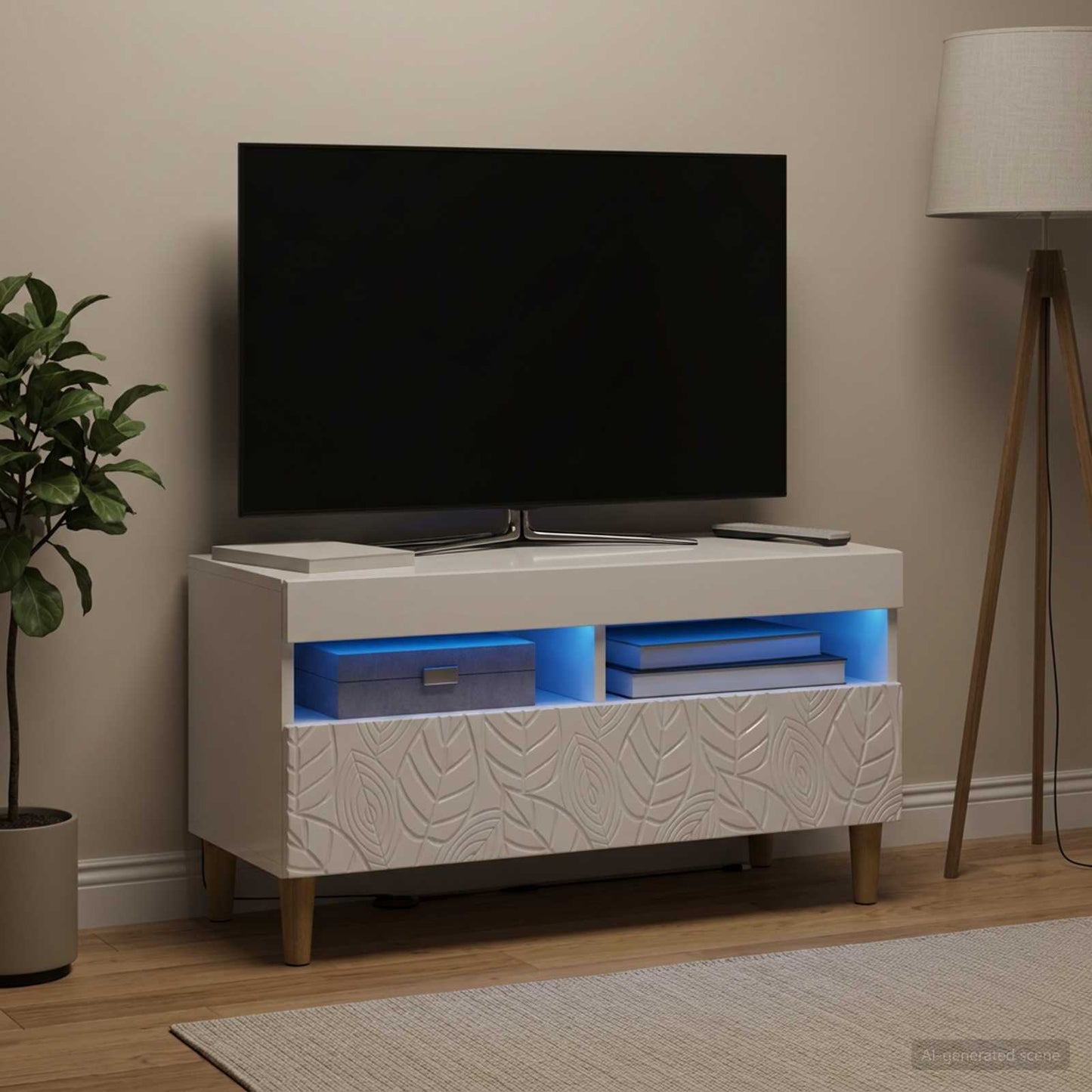 LED TV Cabinet High Gloss White Engineered Wood