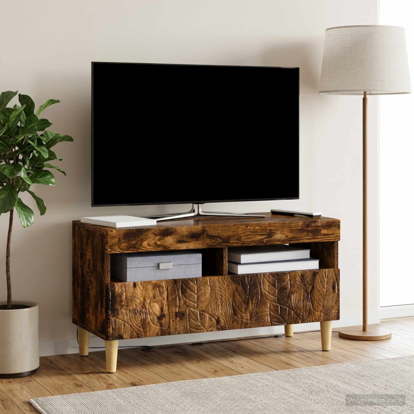 LED TV Cabinet Smoked Oak Engineered Wood