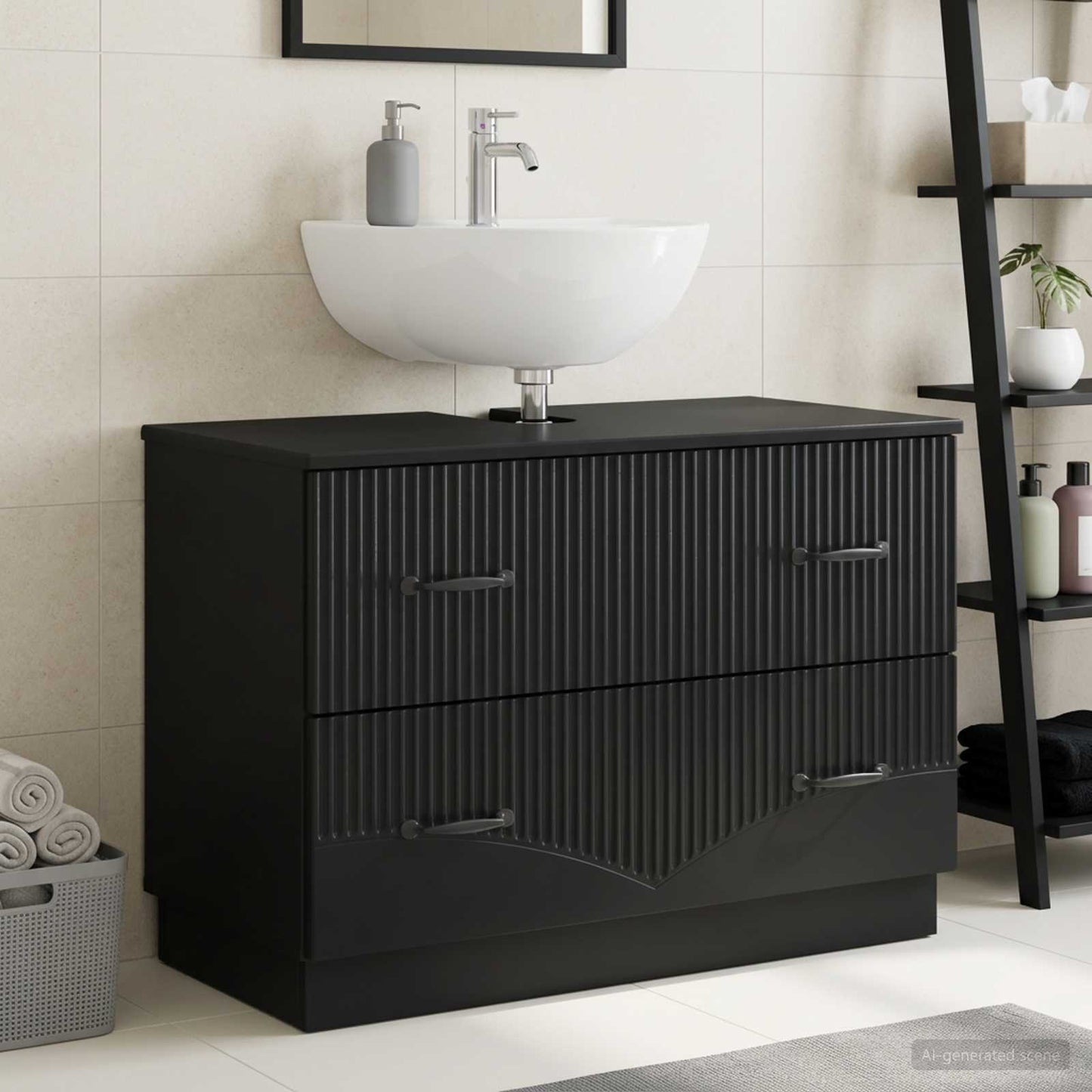 Bathroom Sink Cabinet HOORN Black 82 x 41x 56 cm
