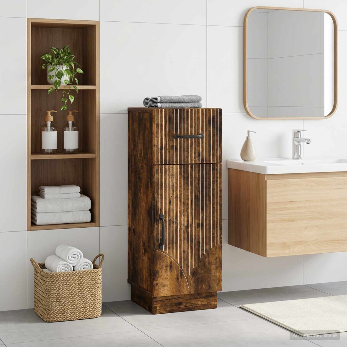 Bathroom Storage Cainet HOORN Smoked Oak 30 x 31 x 77 cm