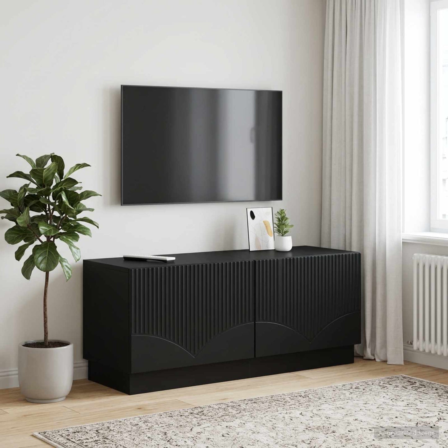 TV Cabinet Black Engineered Wood